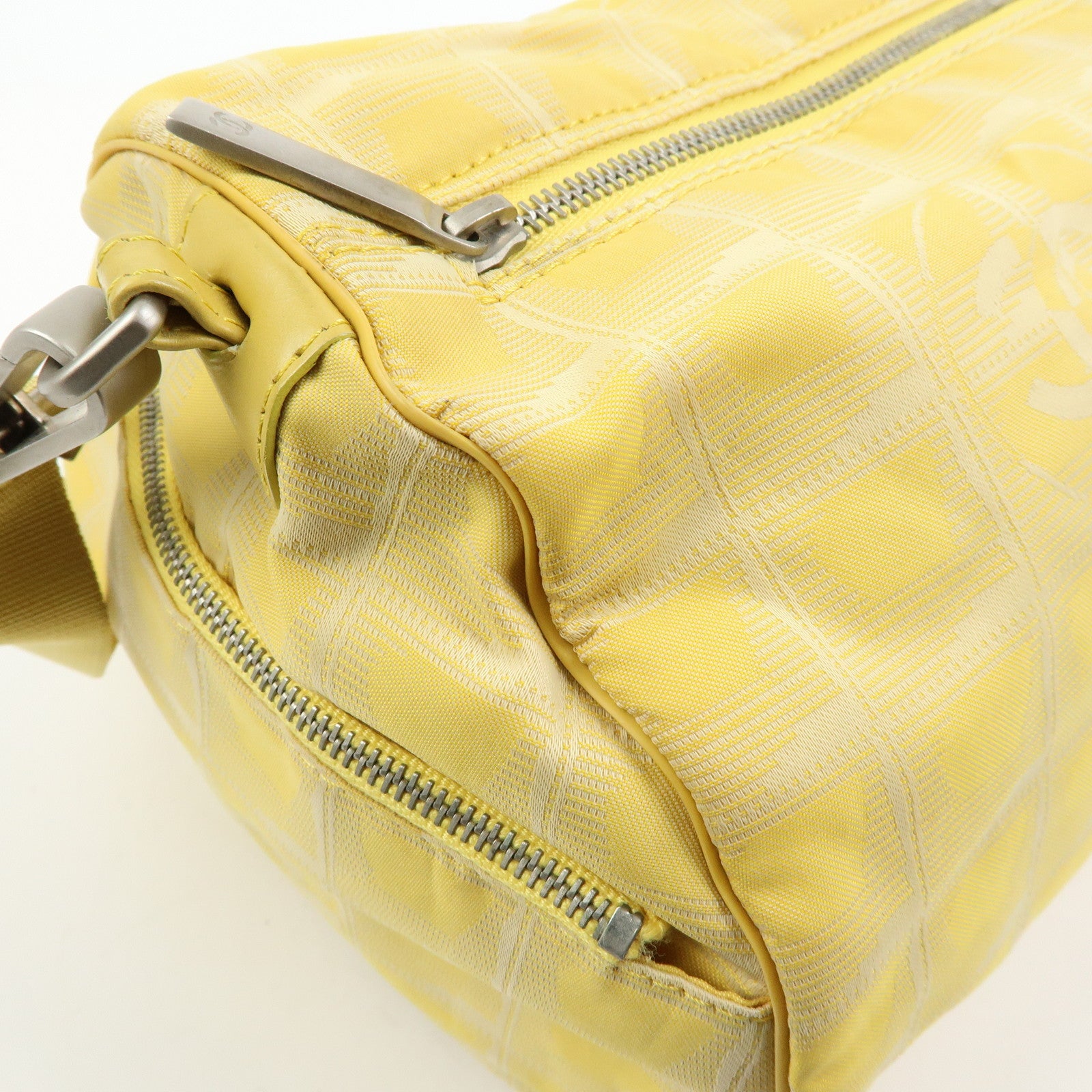 CHANEL New Travel Line Nylon Jacquard Leather Drum Bag Yellow
