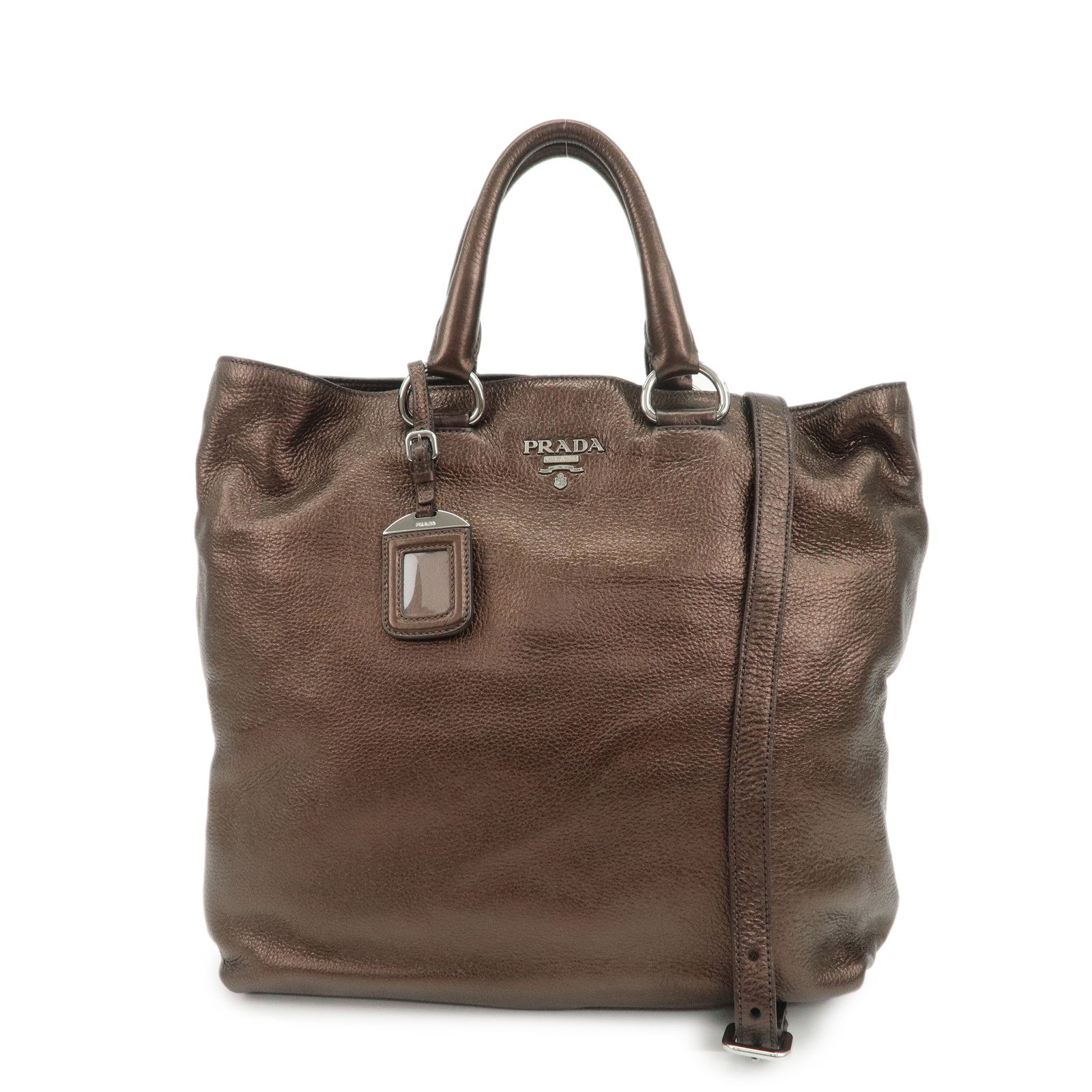 PRADA Leather 2Way Tote Bag Shoulder Bag Metallic Brown BN1713