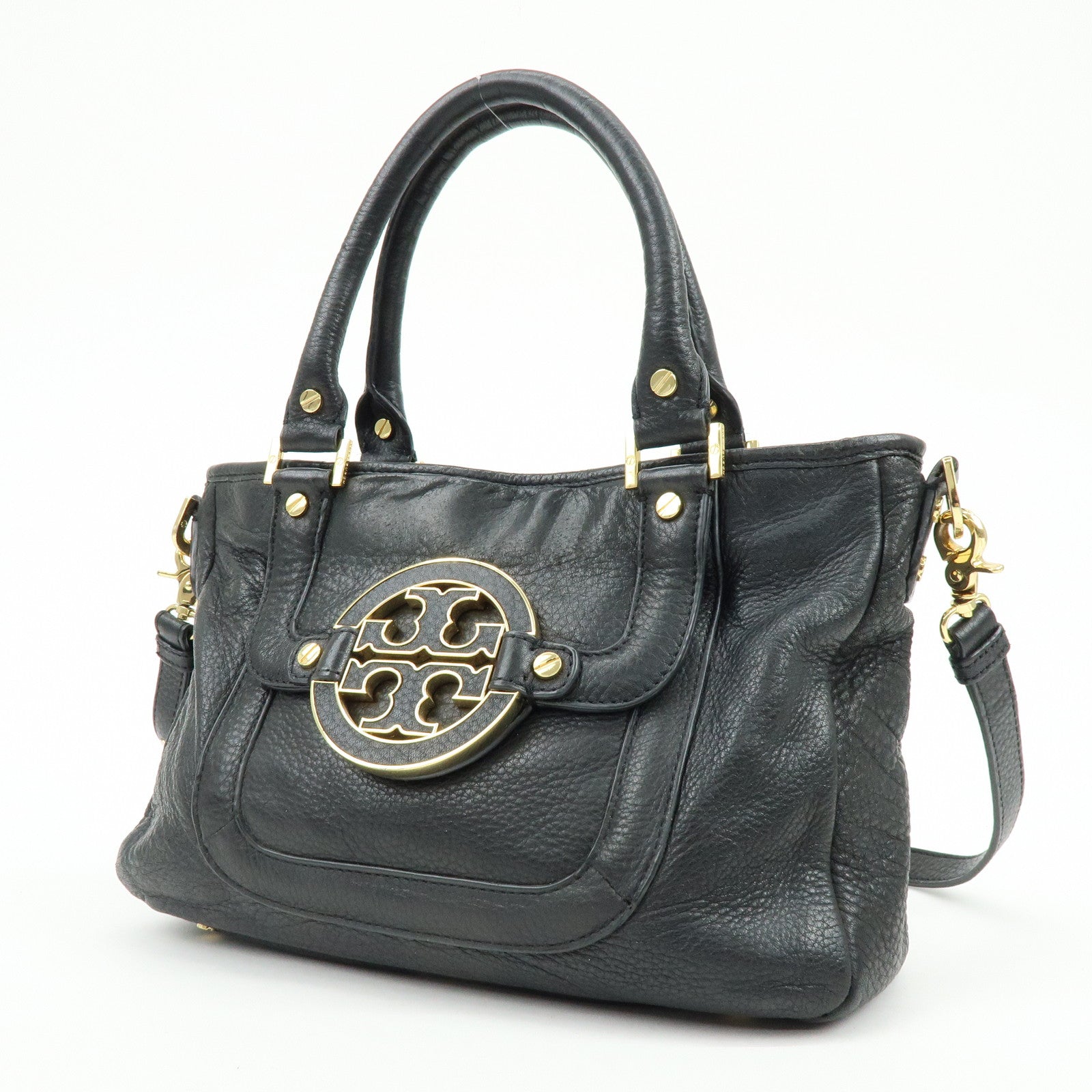TORY BURCH Double T Leather 2Way Bag Hand Bag Shoulder Bag Black