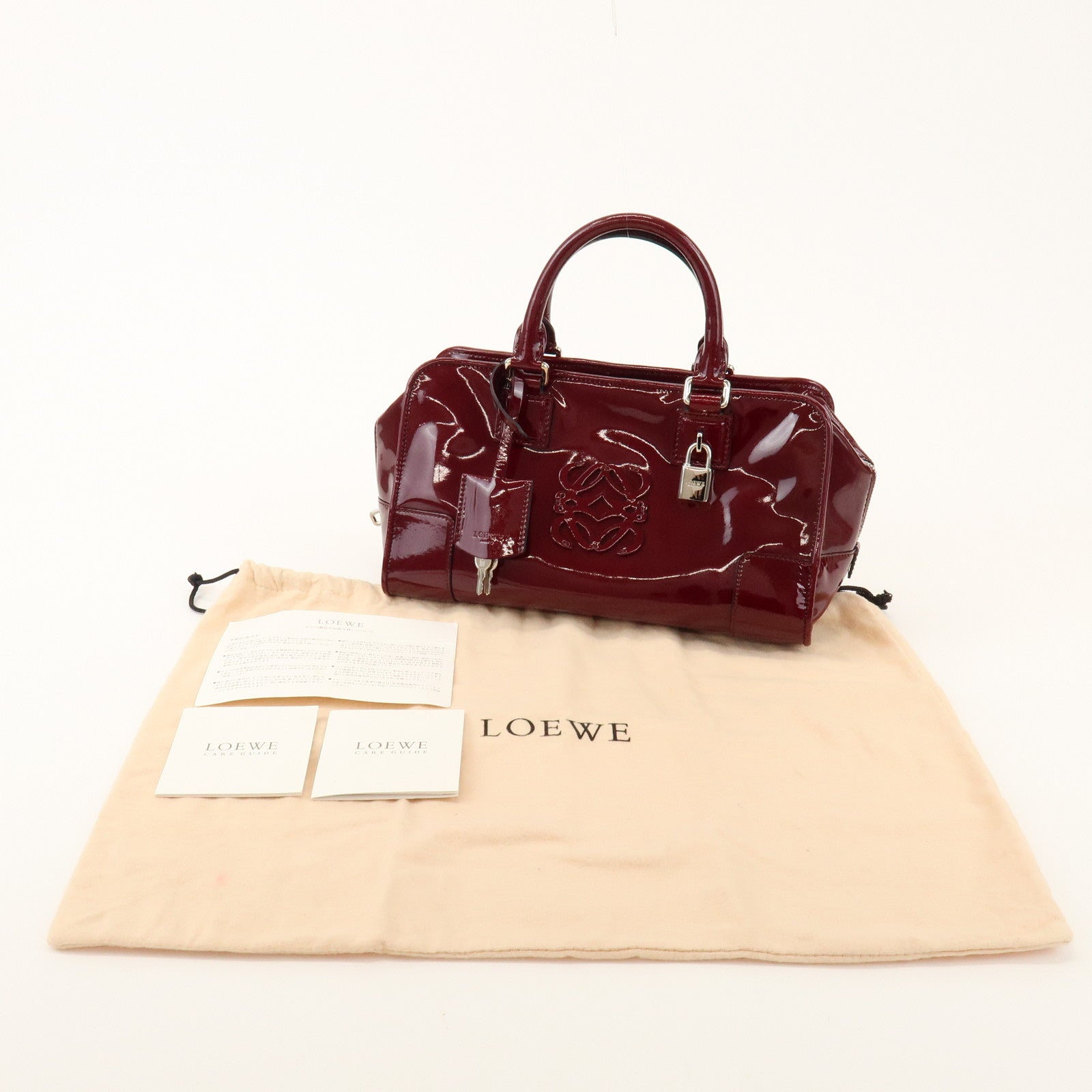 LOEWE Anagram Amazona 32 Patent Leather Hand Bag Burgundy