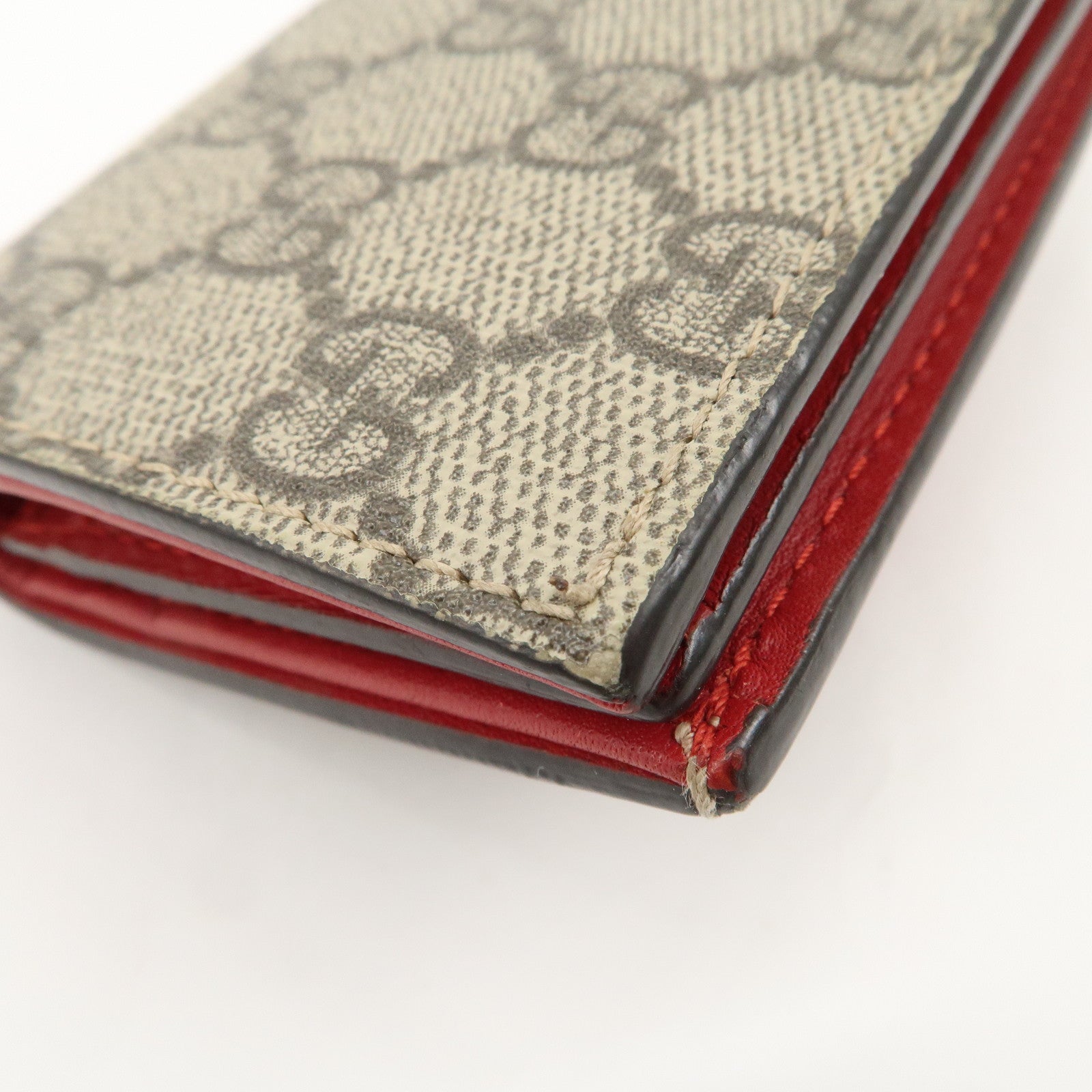 GUCCI Interlocking G GG Supreme Cherry Compact Wallet Beige Red 476050 Used