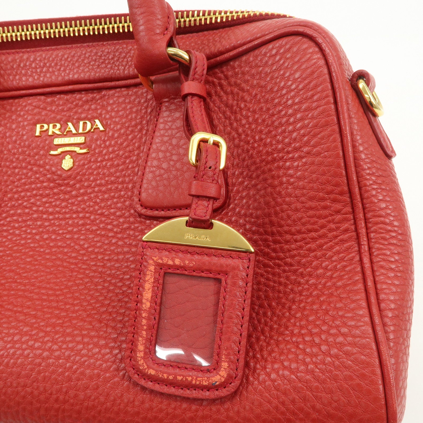 PRADA Logo Leather 2Way Bag Hand Bag Shoulder Bag Red BL0867