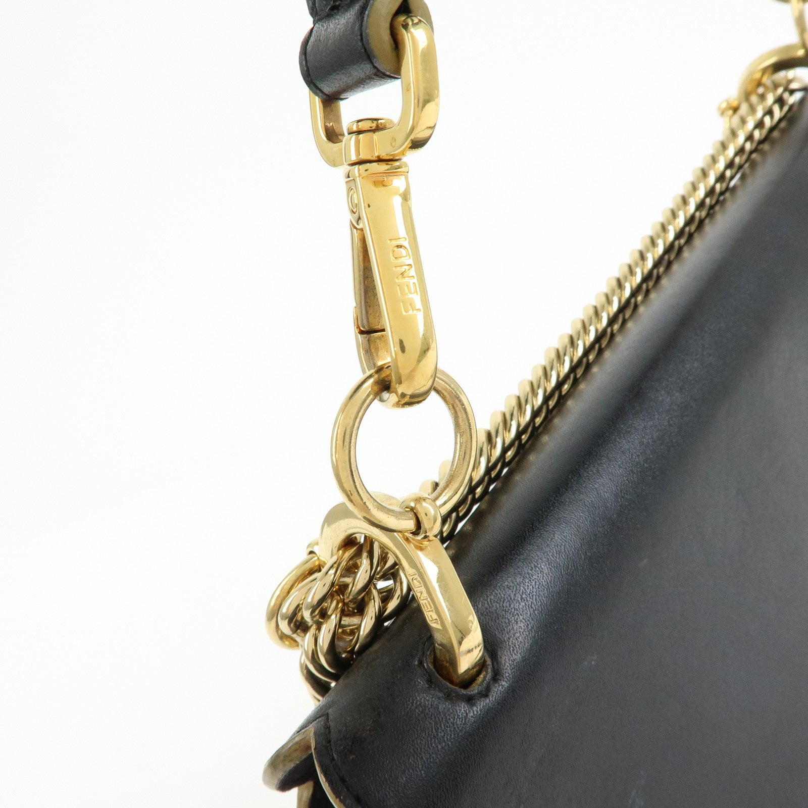 FENDI KAN I Leather 2Way Bag Shoulder Bag Hand Bag Black 8BT283