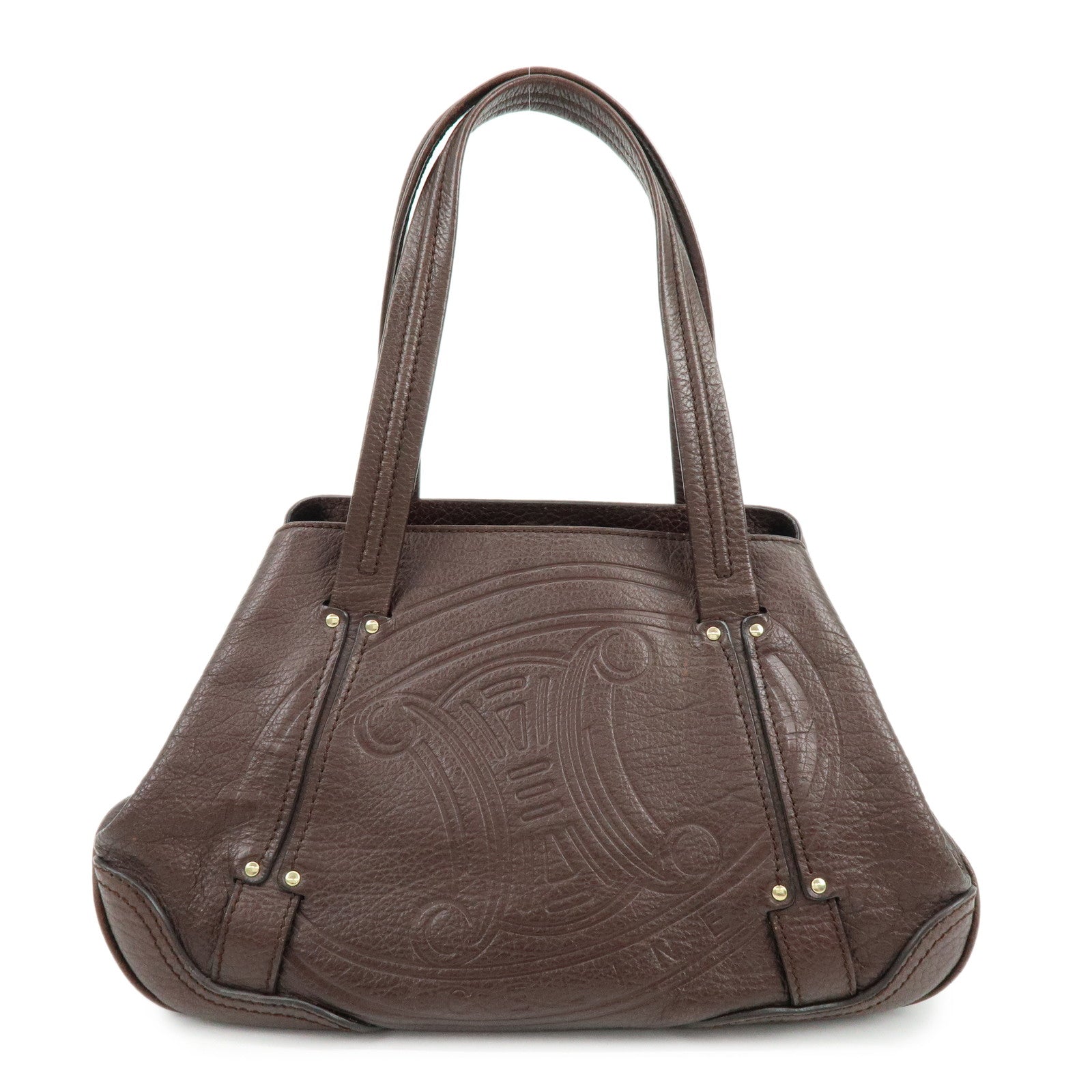 CELINE Macadam Leather Tote Bag Shoulder Bag Dark Brown