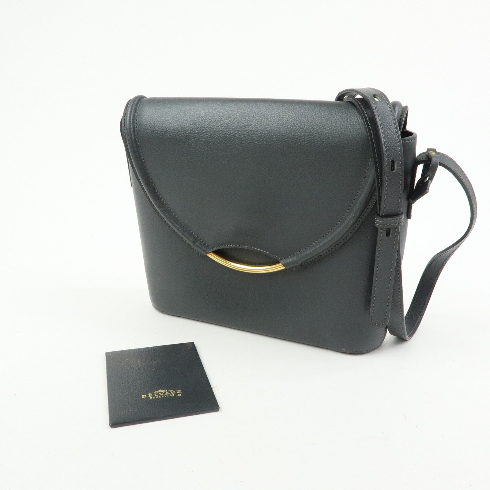 DELVAUX Calf Leather Shoulder Bag Crossbody Bag Eclair Gray