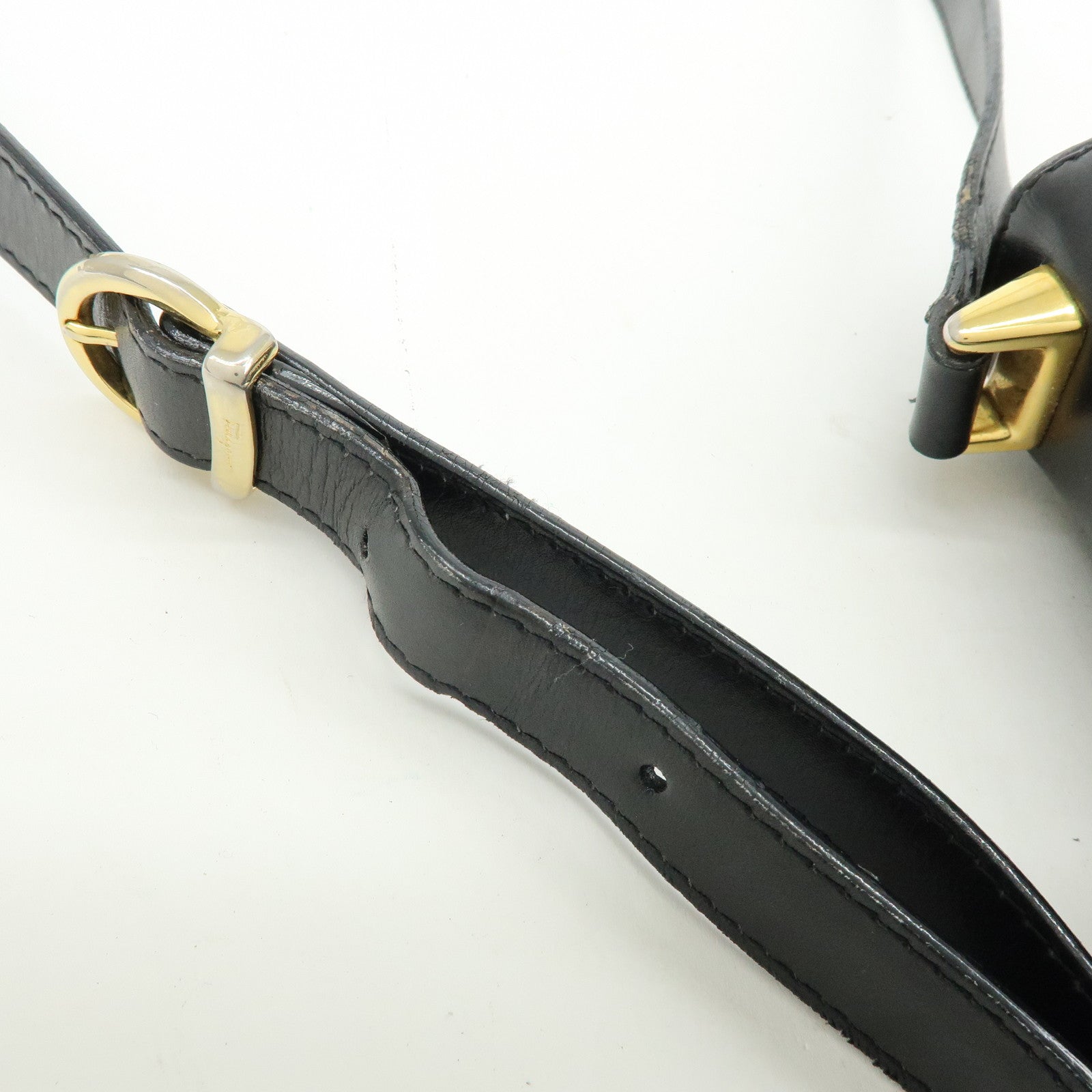 Ferragamo Gancini Leather Shoulder Bag Crossbody Bag Black