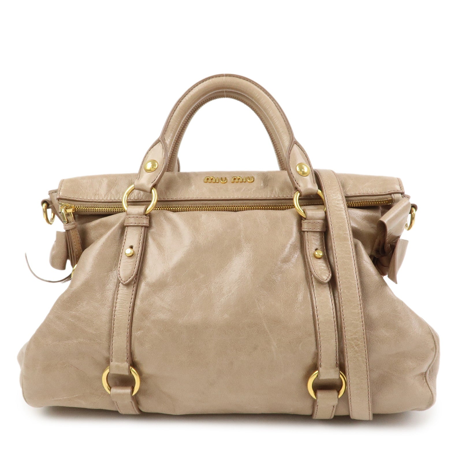 MIU MIU Ribbon Leather 2Way Bag Shoulder Bag Hand Bag Brown RT0365