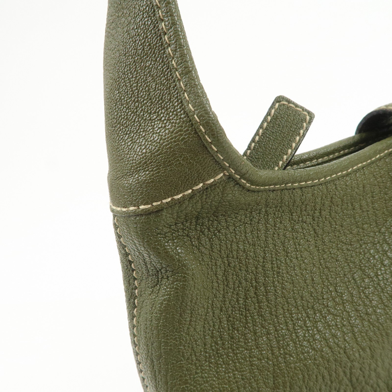 Ferragamo Logo Leather Shoulder Bag Hand Bag Khaki