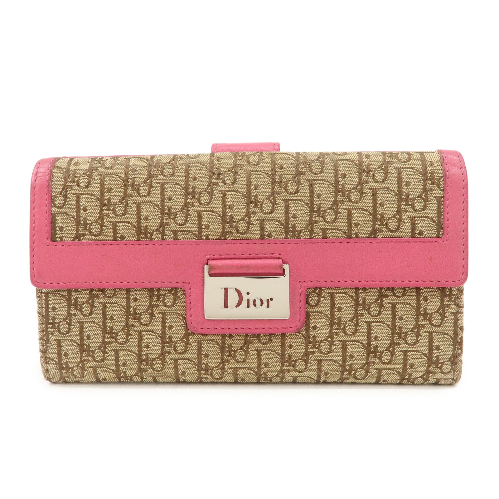 Christian Dior Trotter Street Chic Canvas Leather Long Wallet Pink