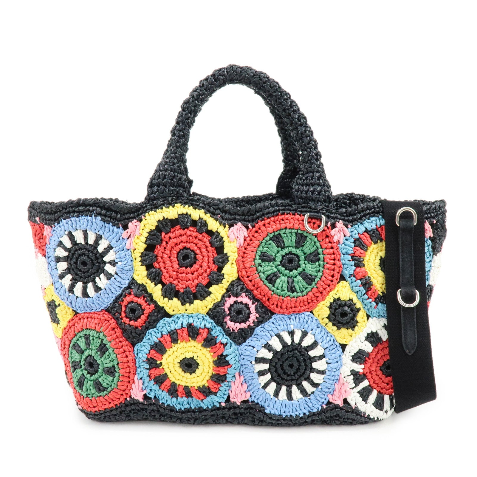 PRADA Triangle Logo Raffia 2Way Hand Bag Black Multicolor 1BG889