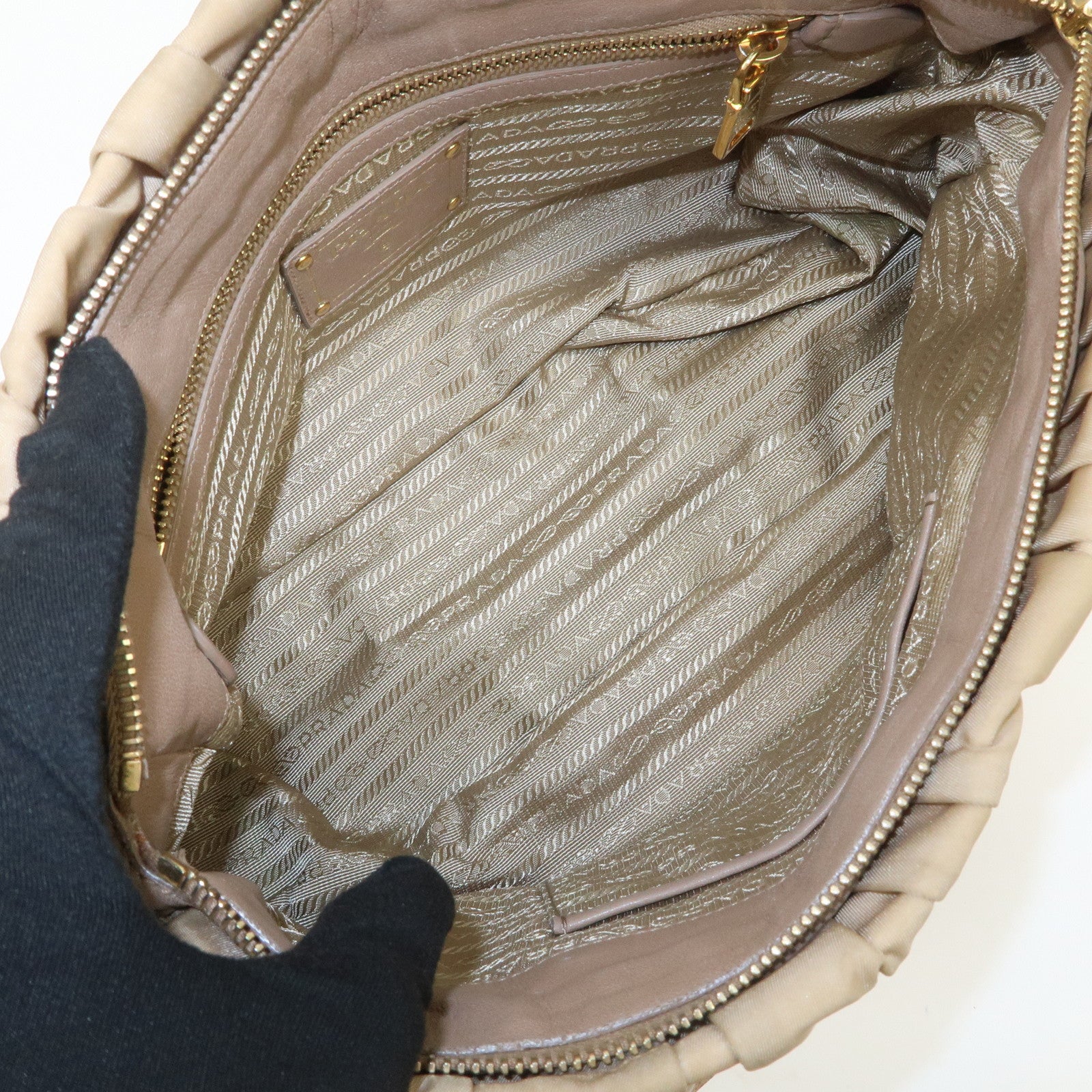 PRADA Logo Nylon Leather 2Way Shoulder Bag Hand Bag Beige BN1407