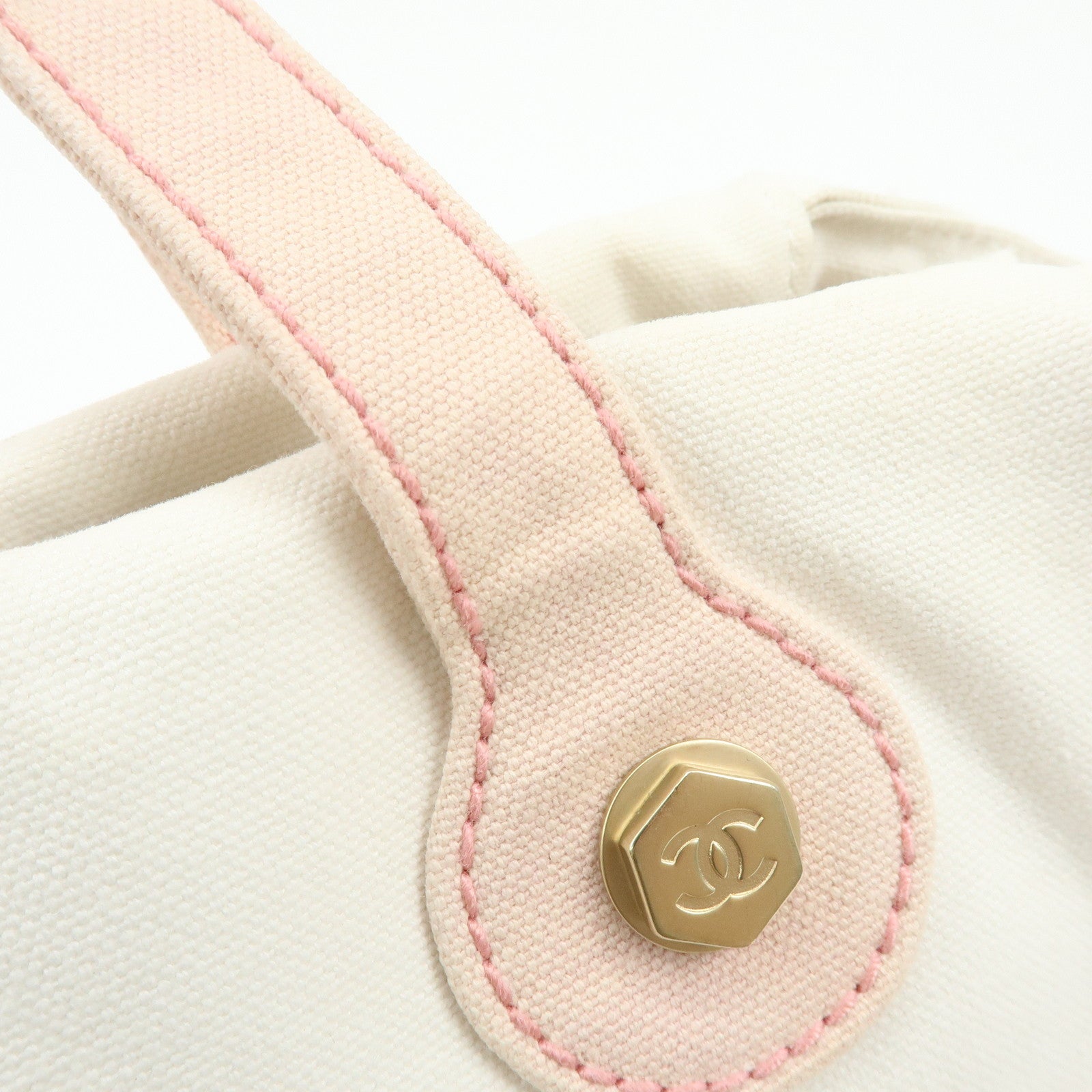 CHANEL Marshmallow Canvas Hand Bag Tote Bag White Pink