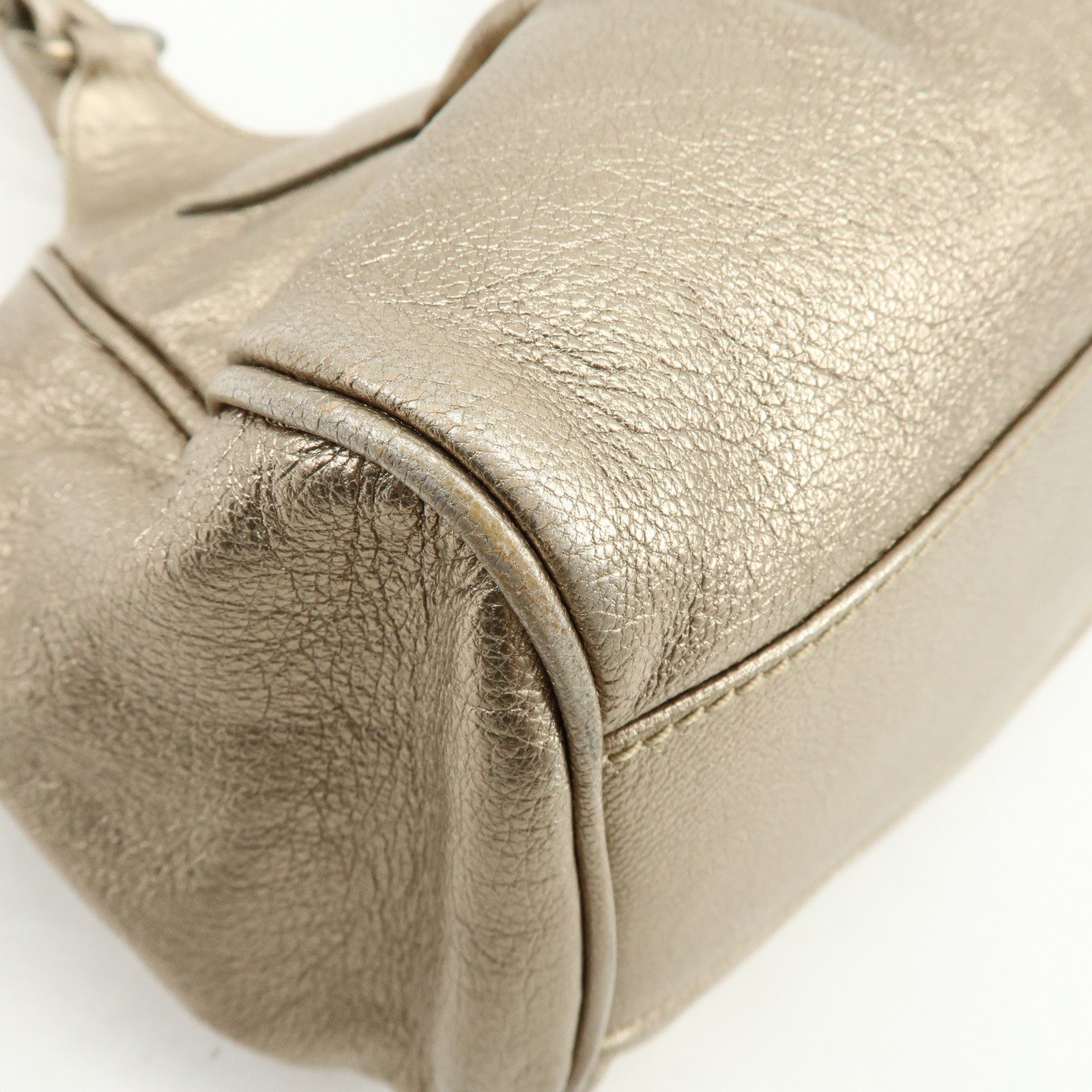 Ferragamo Gancini Leather Shoulder Bag Hand Bag Champagne Gold