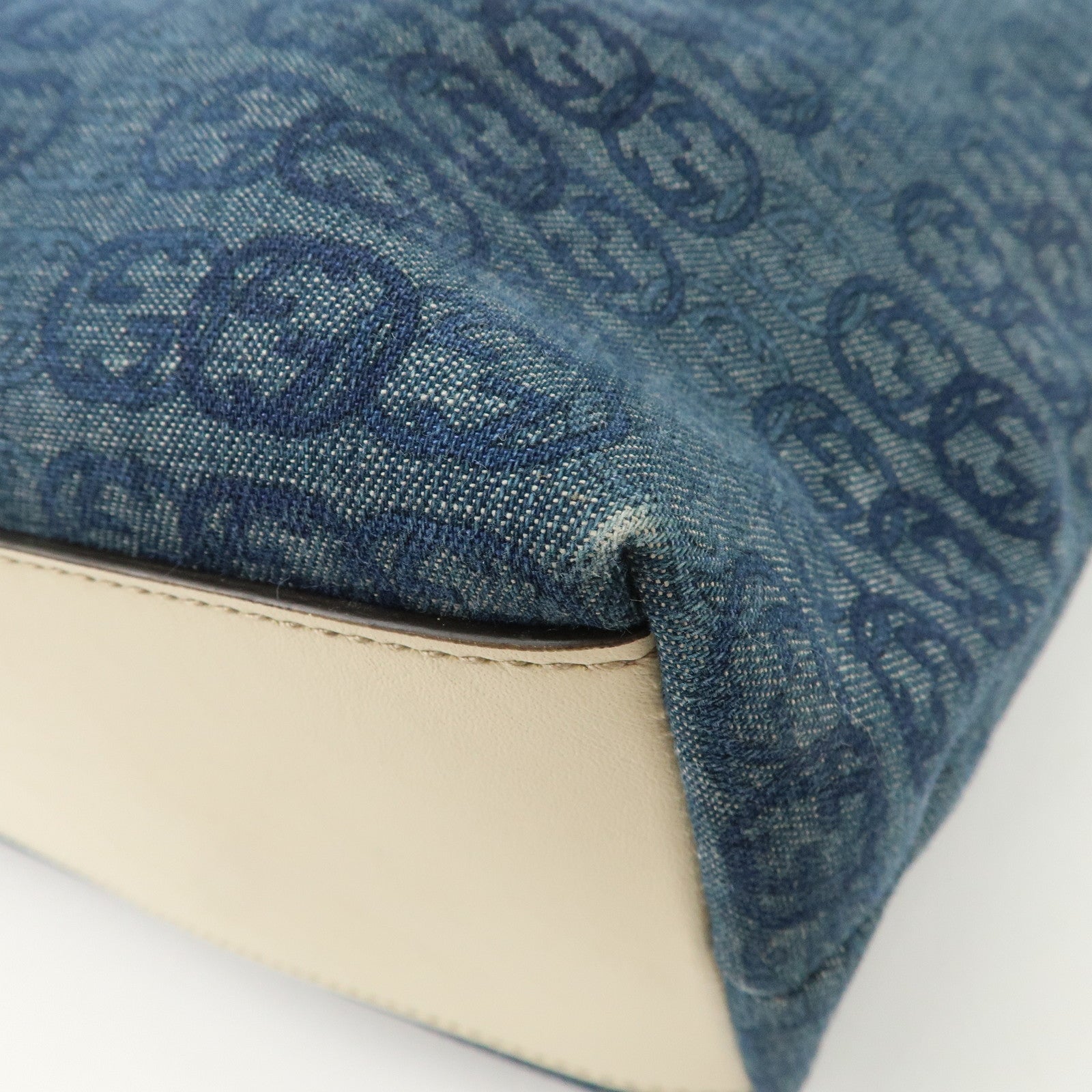 GUCCI Interlocking G Denim Leather Tote Bag Shoulder Bag Blue 257245 Used