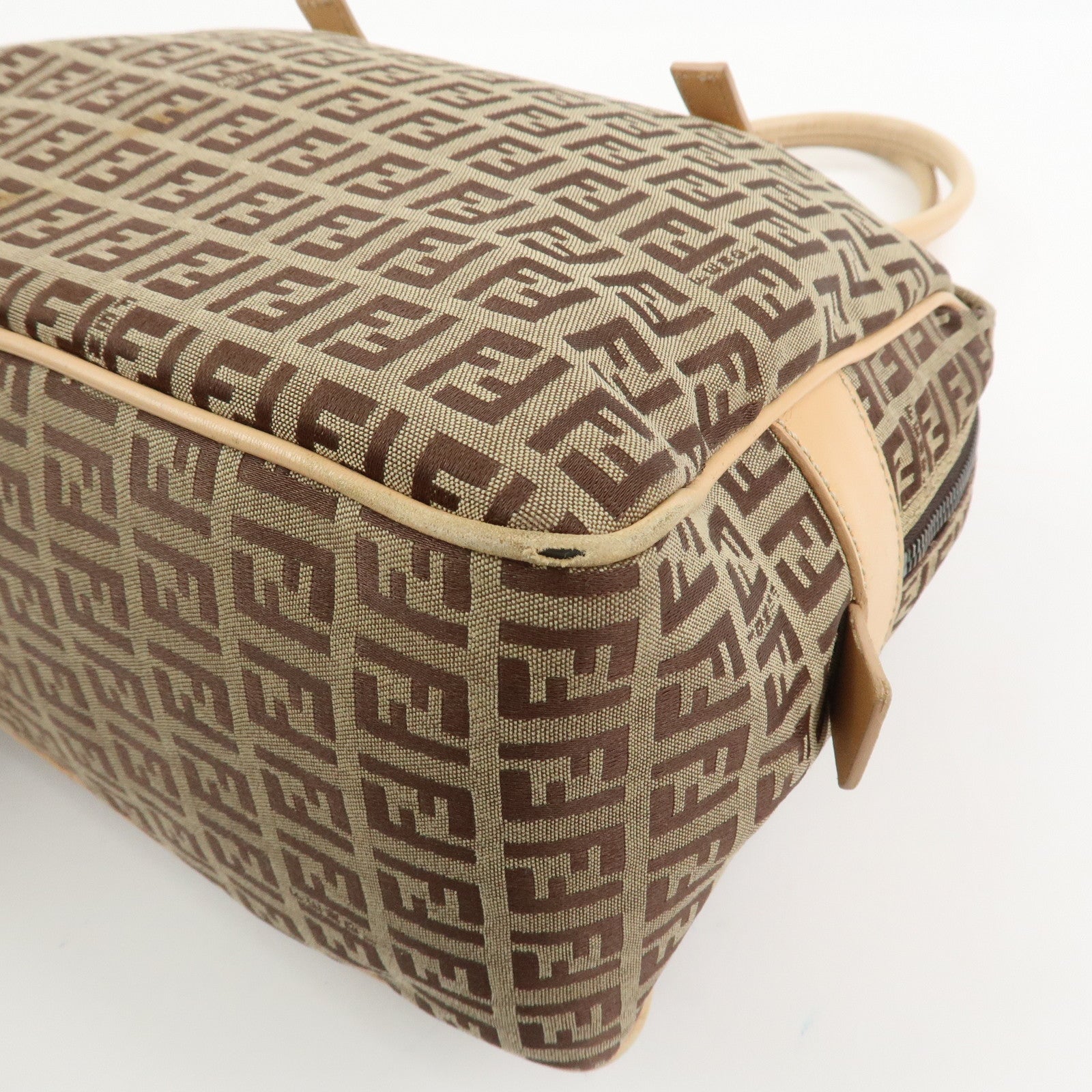 FENDI Zucchino Canvas Leather Hand Bag Shoulder Bag Beige 8BN005