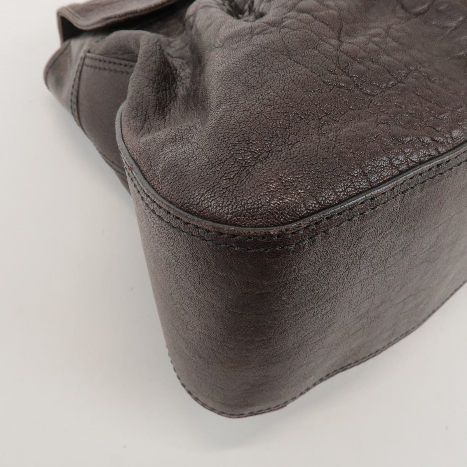 FENDI Zucca Leather PVC Coated Canvas B Bag Boston Bag Brown 8BN166