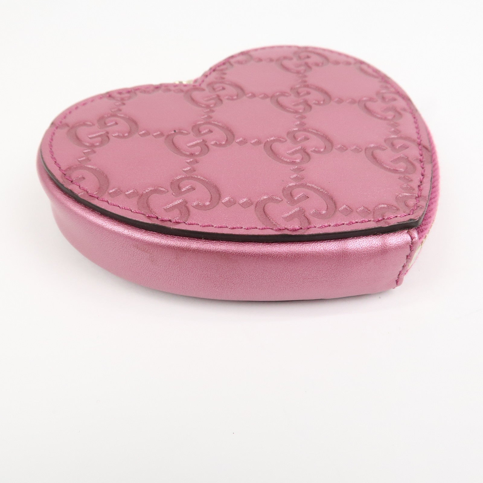 GUCCI Lovely Heart Guccissima Leather Coin Case MetallicPink 152615