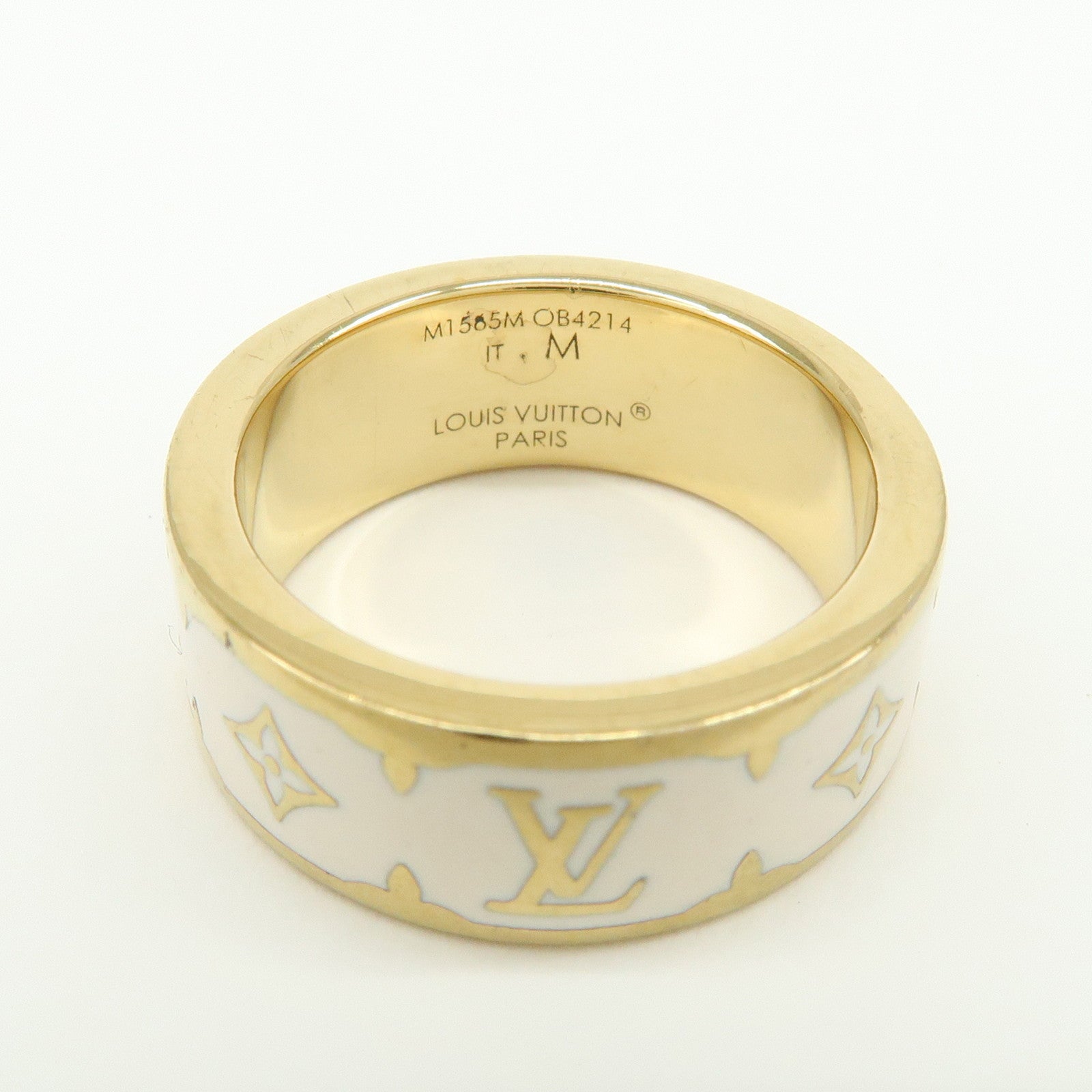 Louis Vuitton Nanogram Enamel Metal Ring Size M Gold M1565
