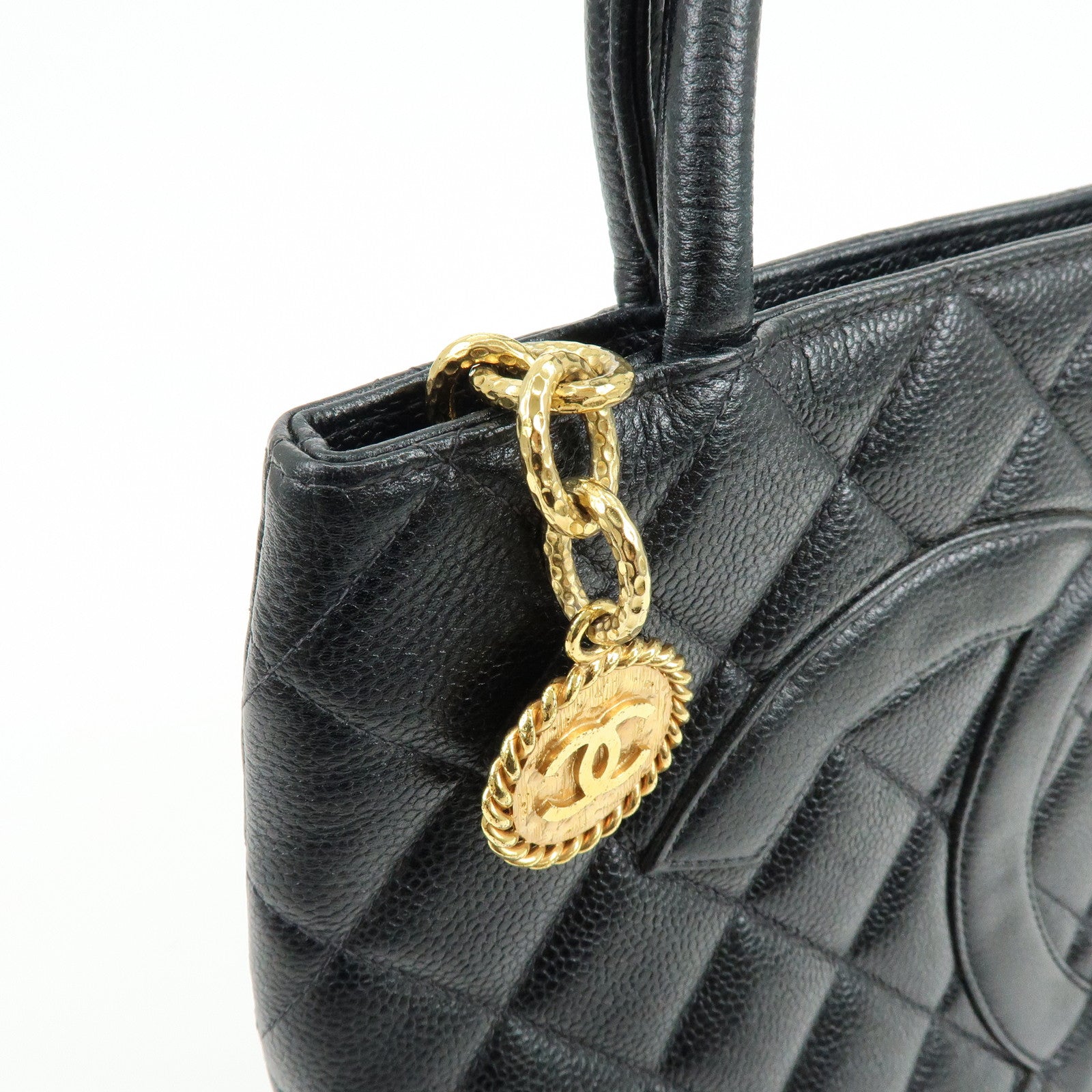 CHANEL Matelasse COCO Mark Medallion Tote Bag Hand Bag Black A01804