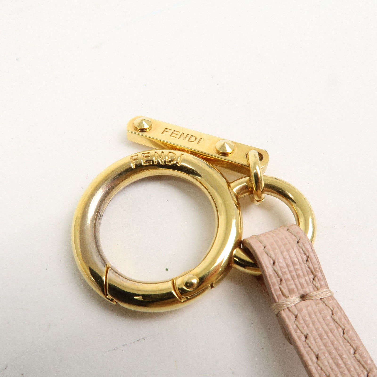 FENDI Pompom Fur Bag Charm Key Ring Brown Pink A7R259