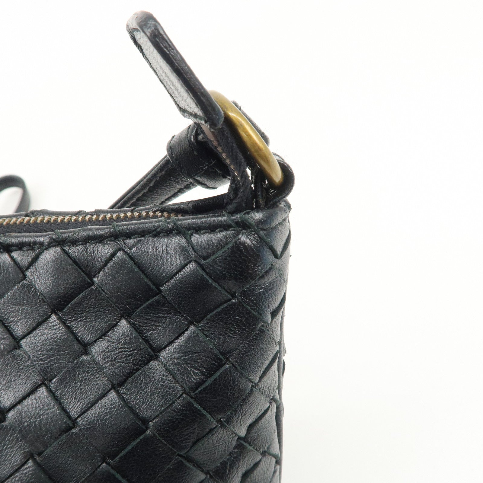 BOTTEGA VENETA Intrecciato Leather Shoulder Bag Black 217981 Used