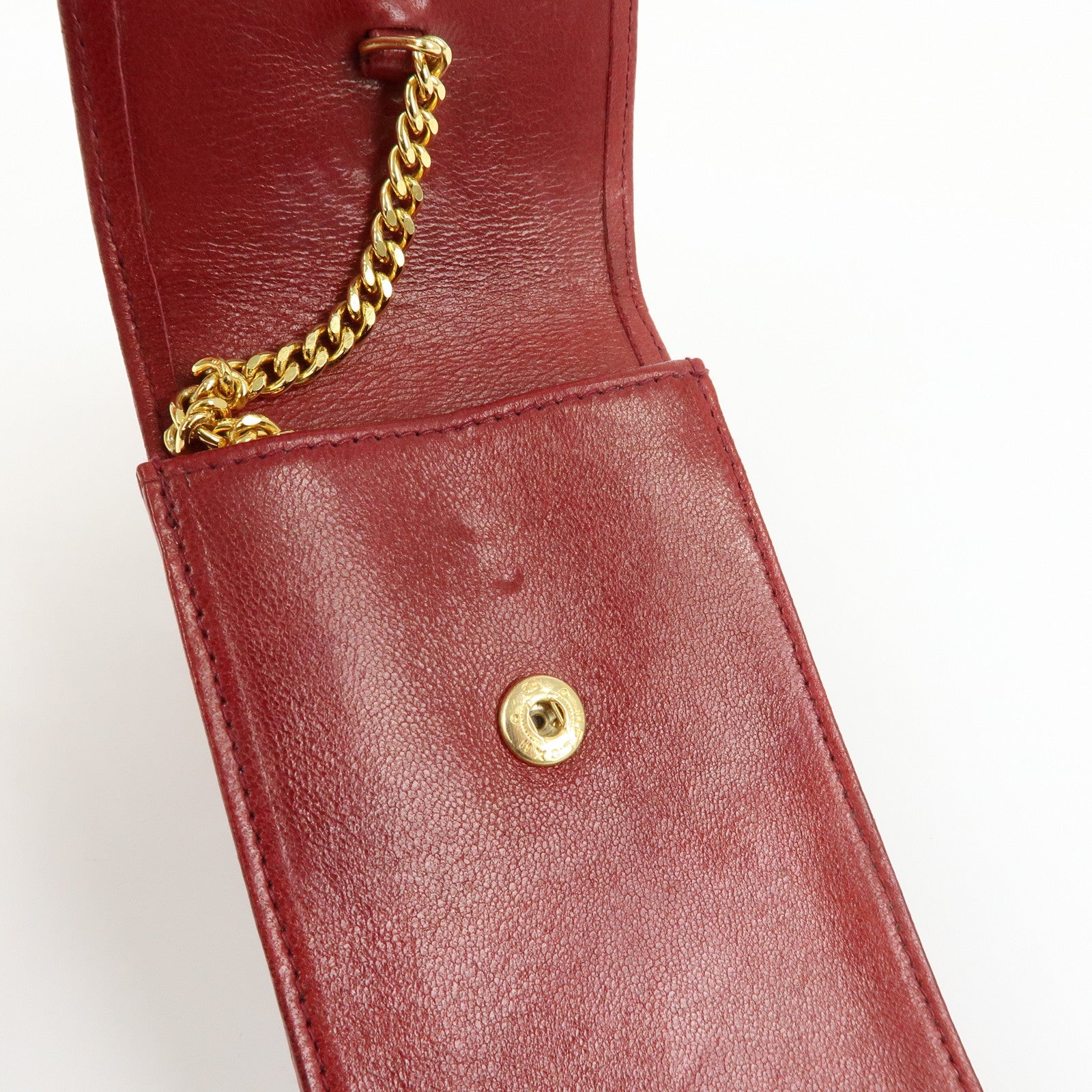 CHANEL COCO Mark Lamb Skin Cigarette Case Key Case Red