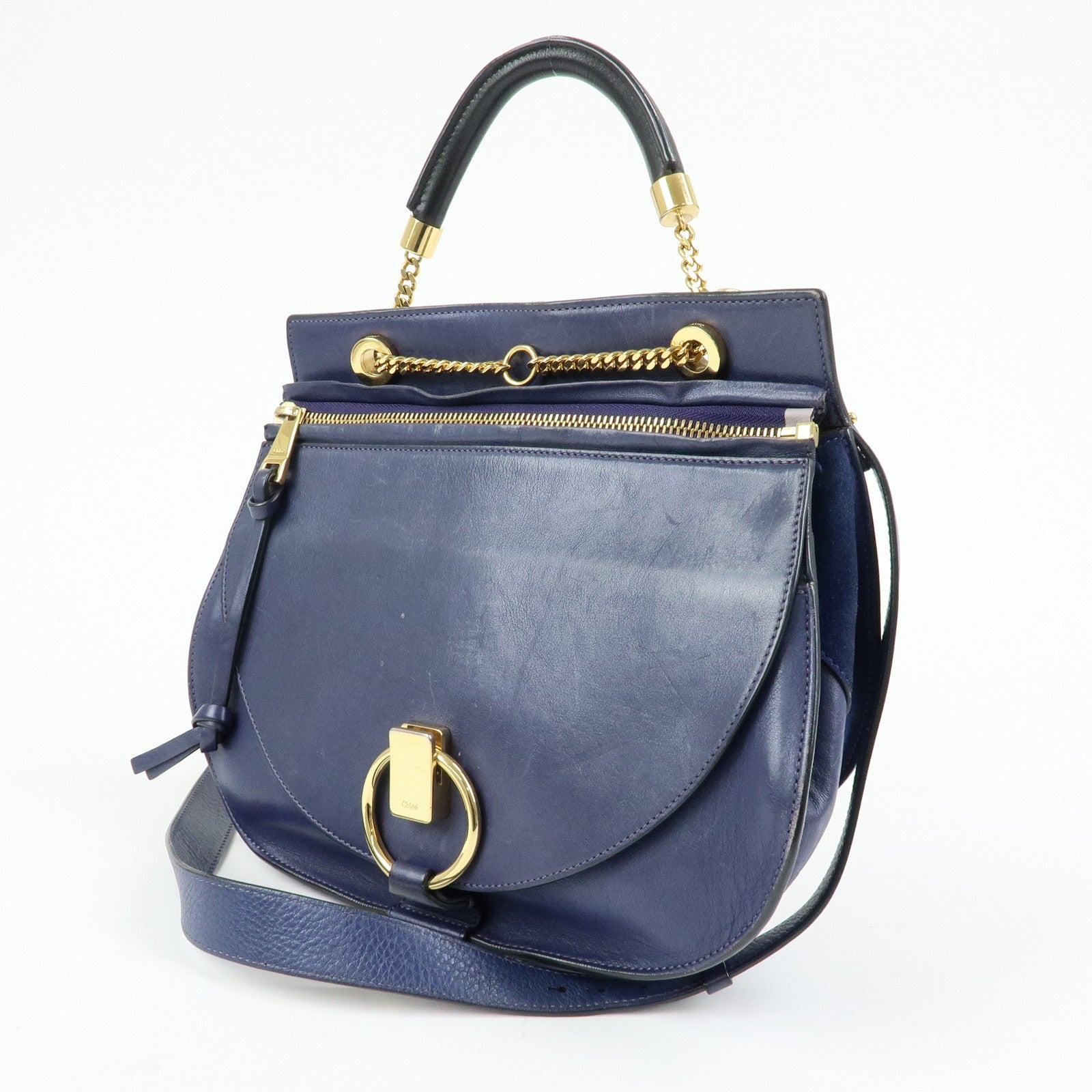 Chloe Goldie Leather Suede 2Way Hand Bag Shoulder Bag Navy