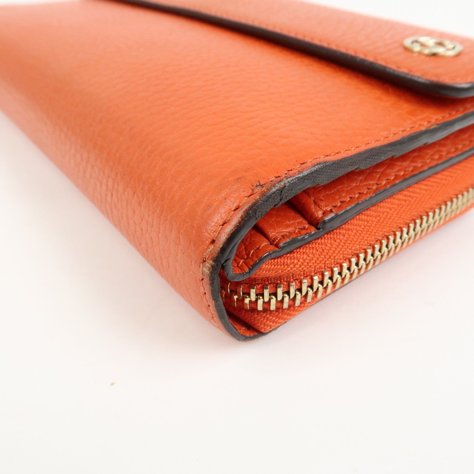 GUCCI Interlocking G Leather Flap Round Zippy Long Wallet 449397