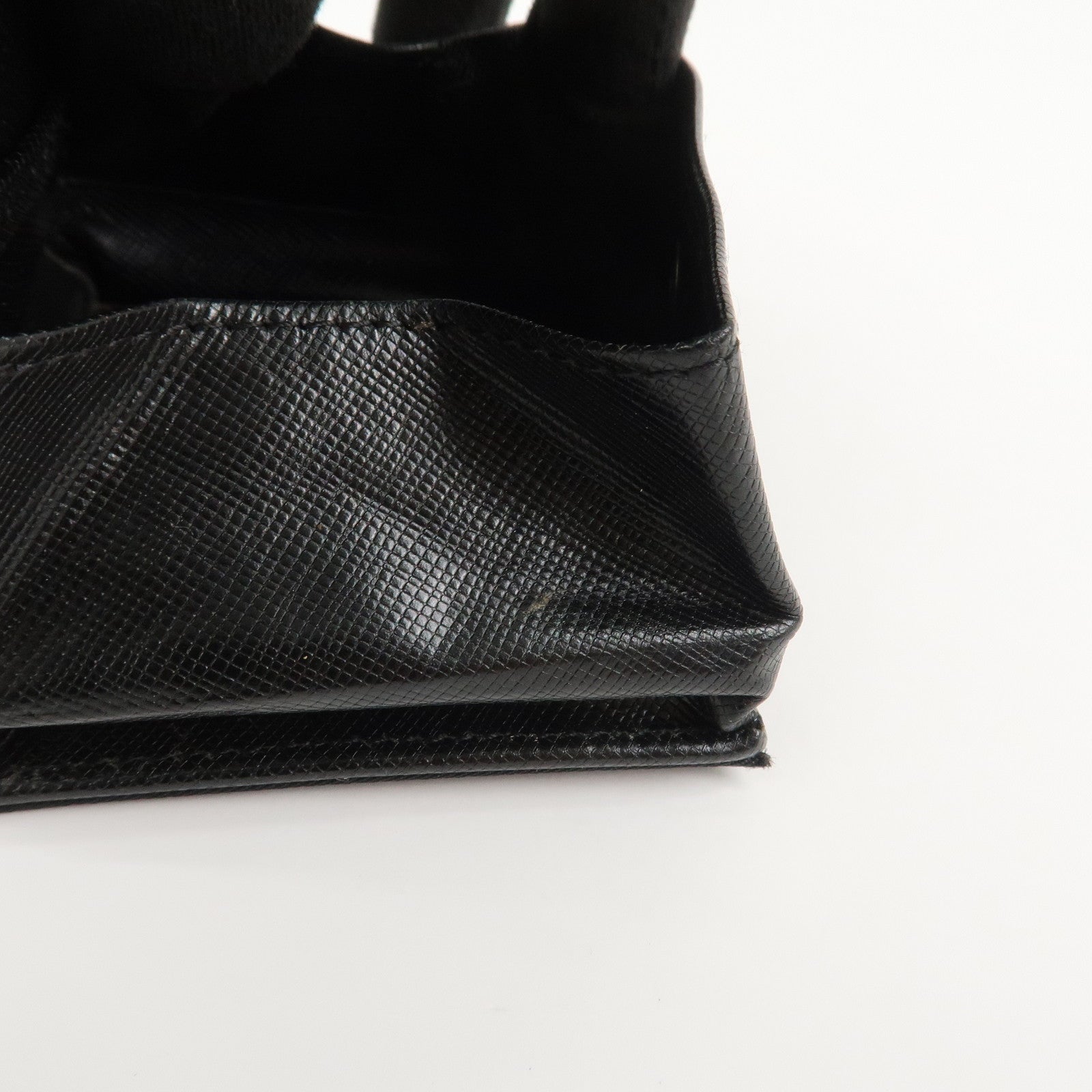 PRADA Triangle Logo Nylon Saffiano Leather Coin Case Black M634