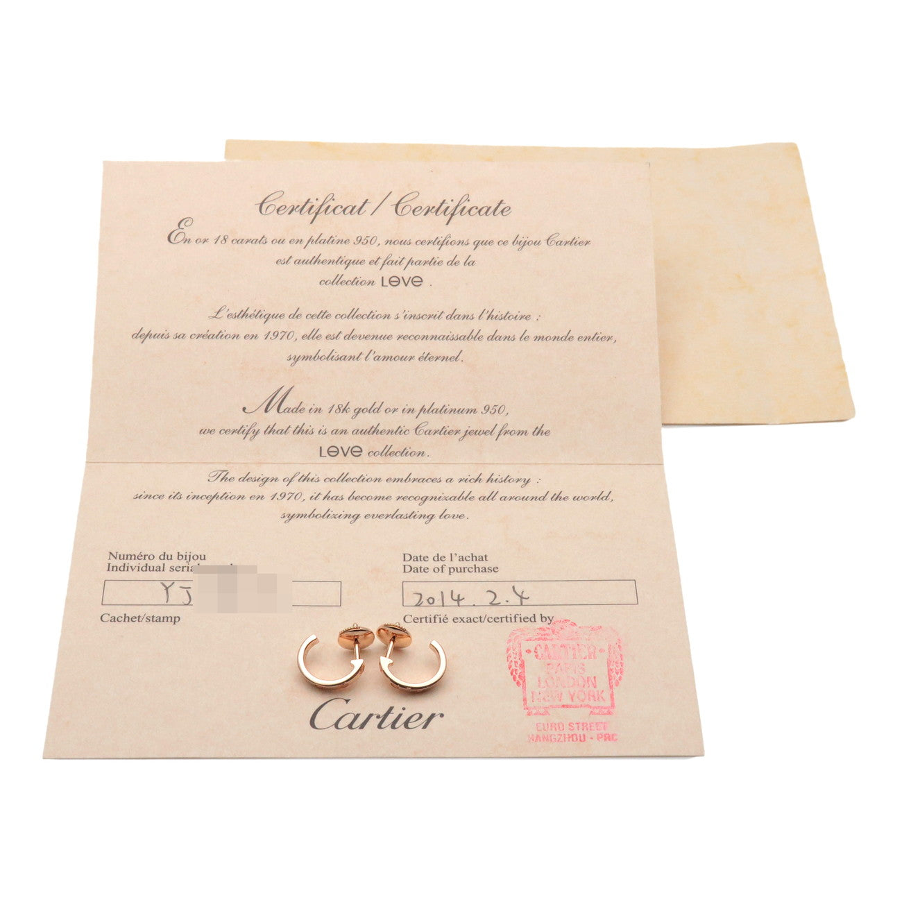 Cartier LOVE Hoop Earrings K18 750PG Rose Gold