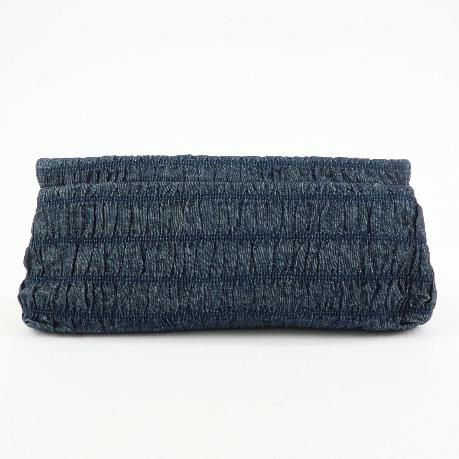 PRADA Triangle Logo Denim Clutch Bag Pouch Blue Brown