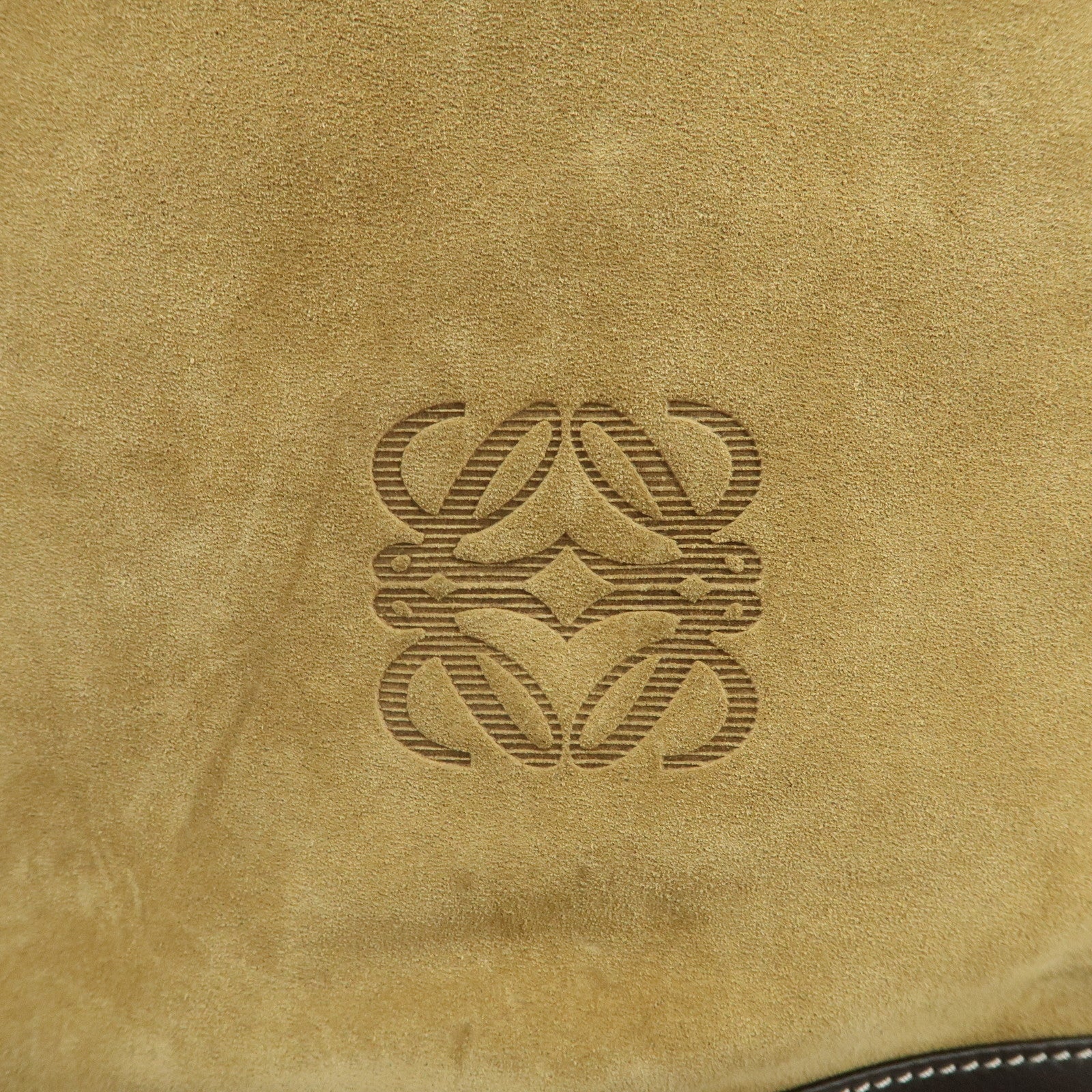 LOEWE Anagram Suede Leather Drawstring Shoulder Bag Beige Brown Used