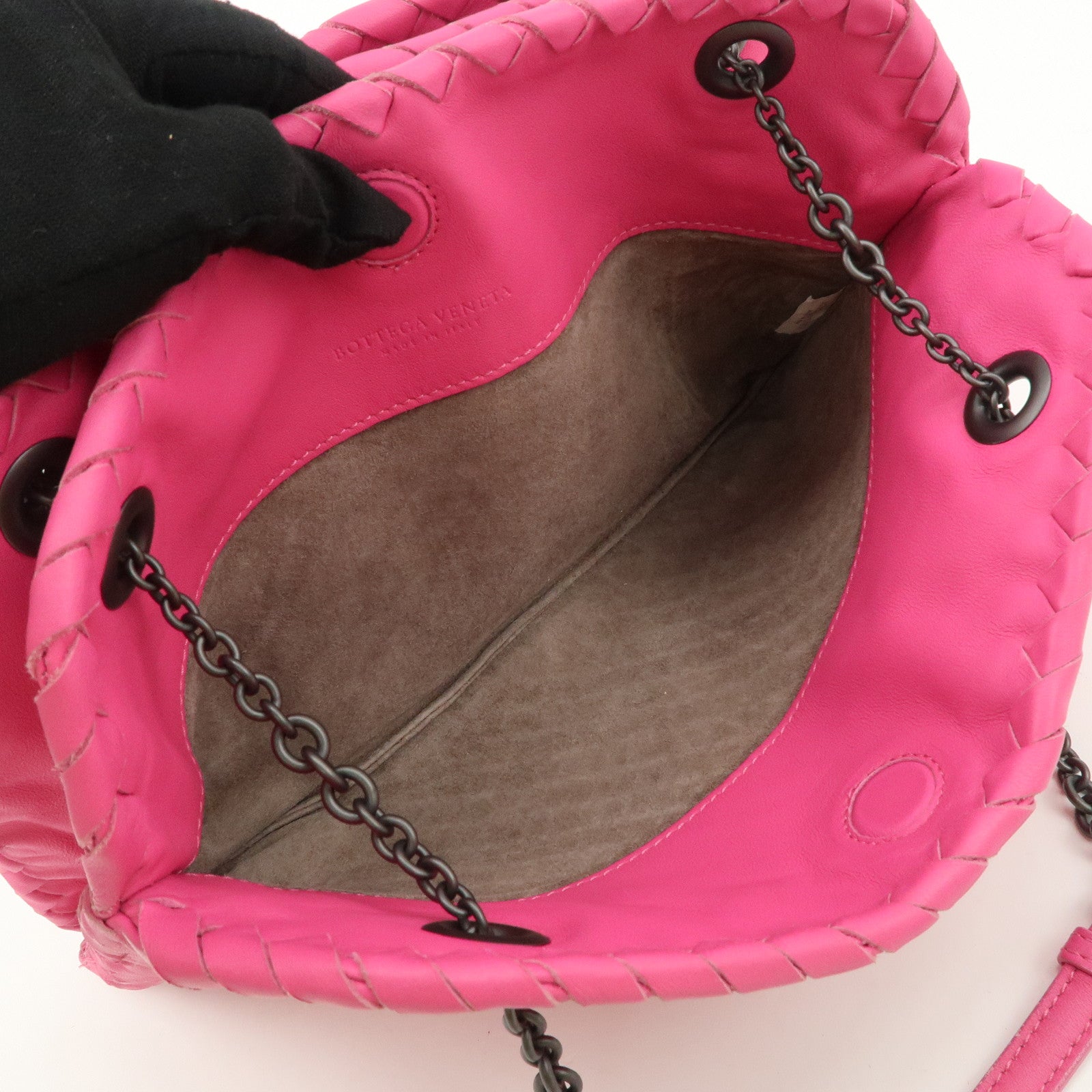 BOTTEGA VENETA Intrecciato Leather Chain Shoulder Bag Pink Used