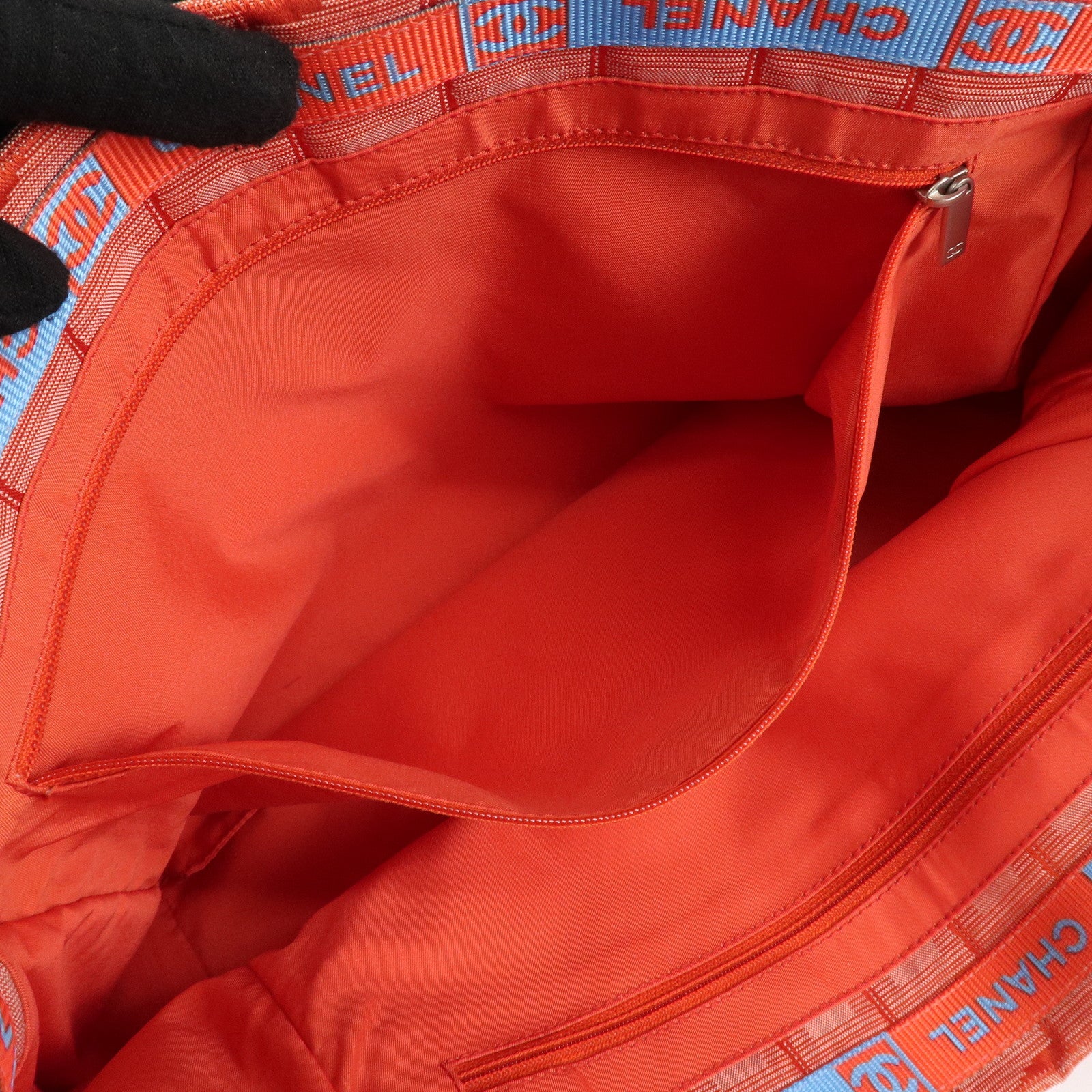 CHANEL New Travel Line Nylon Jacquard Leather Tote Bag Red A15991 Used