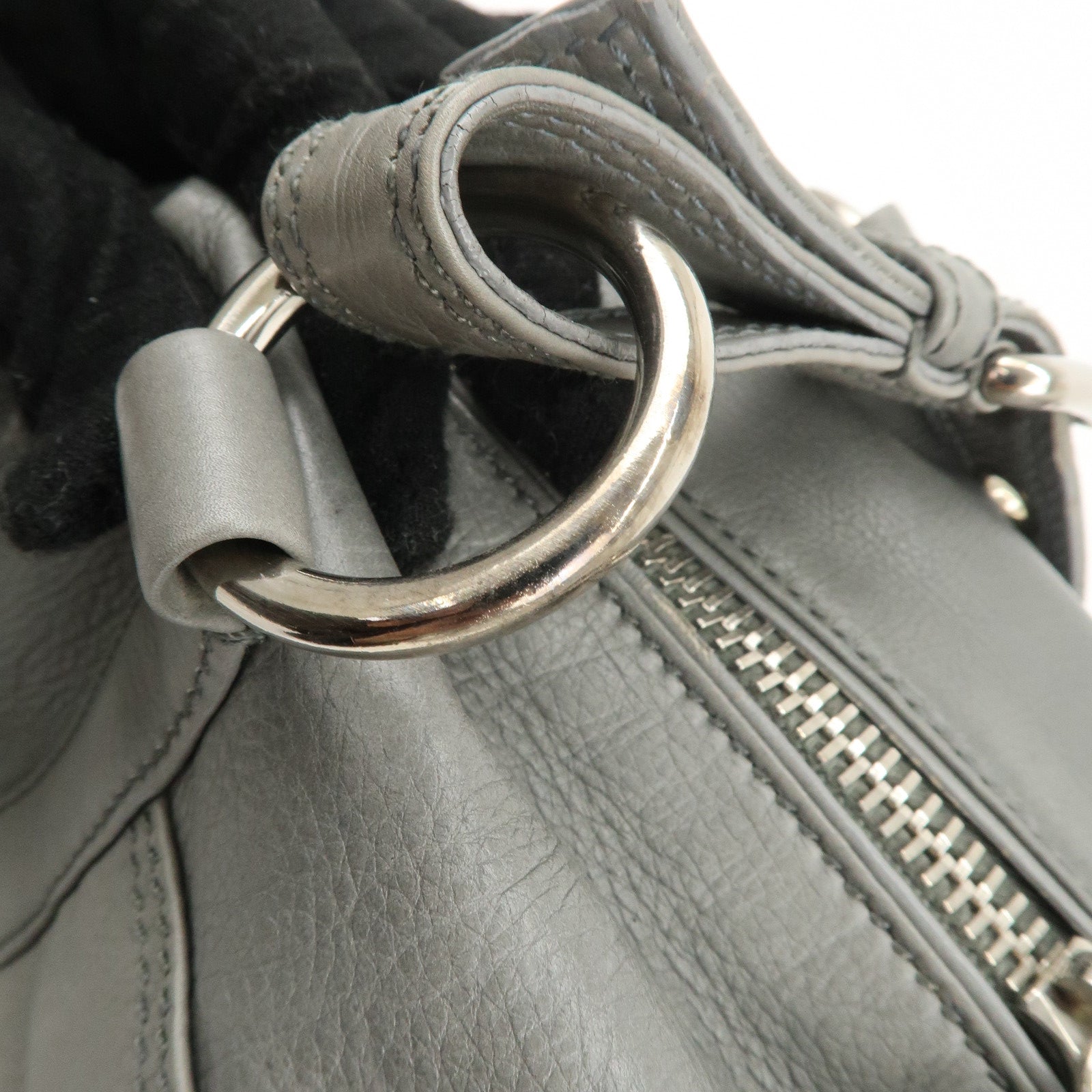 PRADA Leather Boston Bag Shoulder Bag Gray Silver Hardware