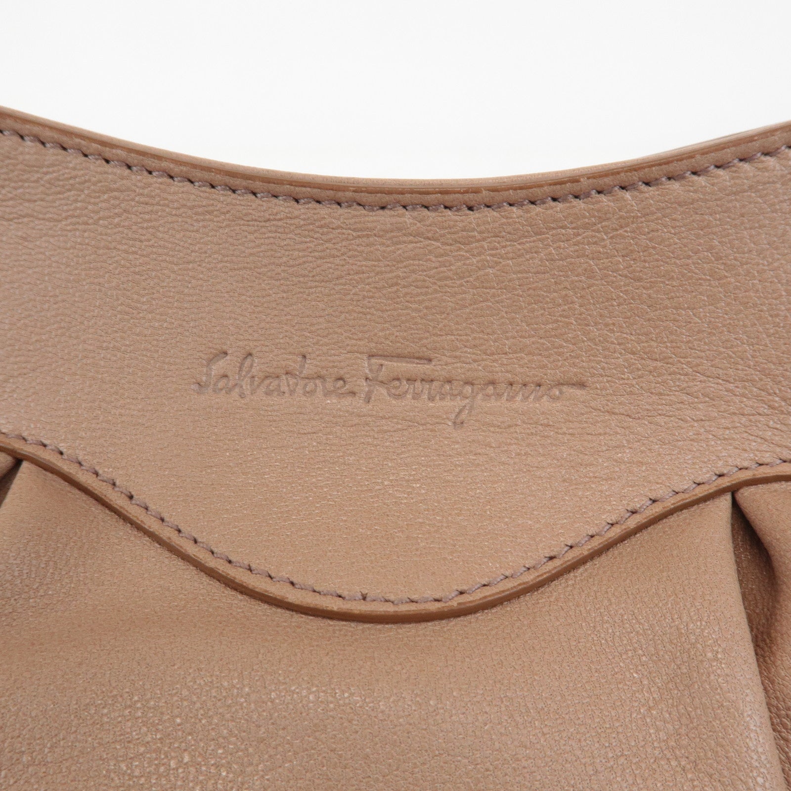 Ferragamo Gancini Leather Shoulder Bag Beige Silver Hardware Used