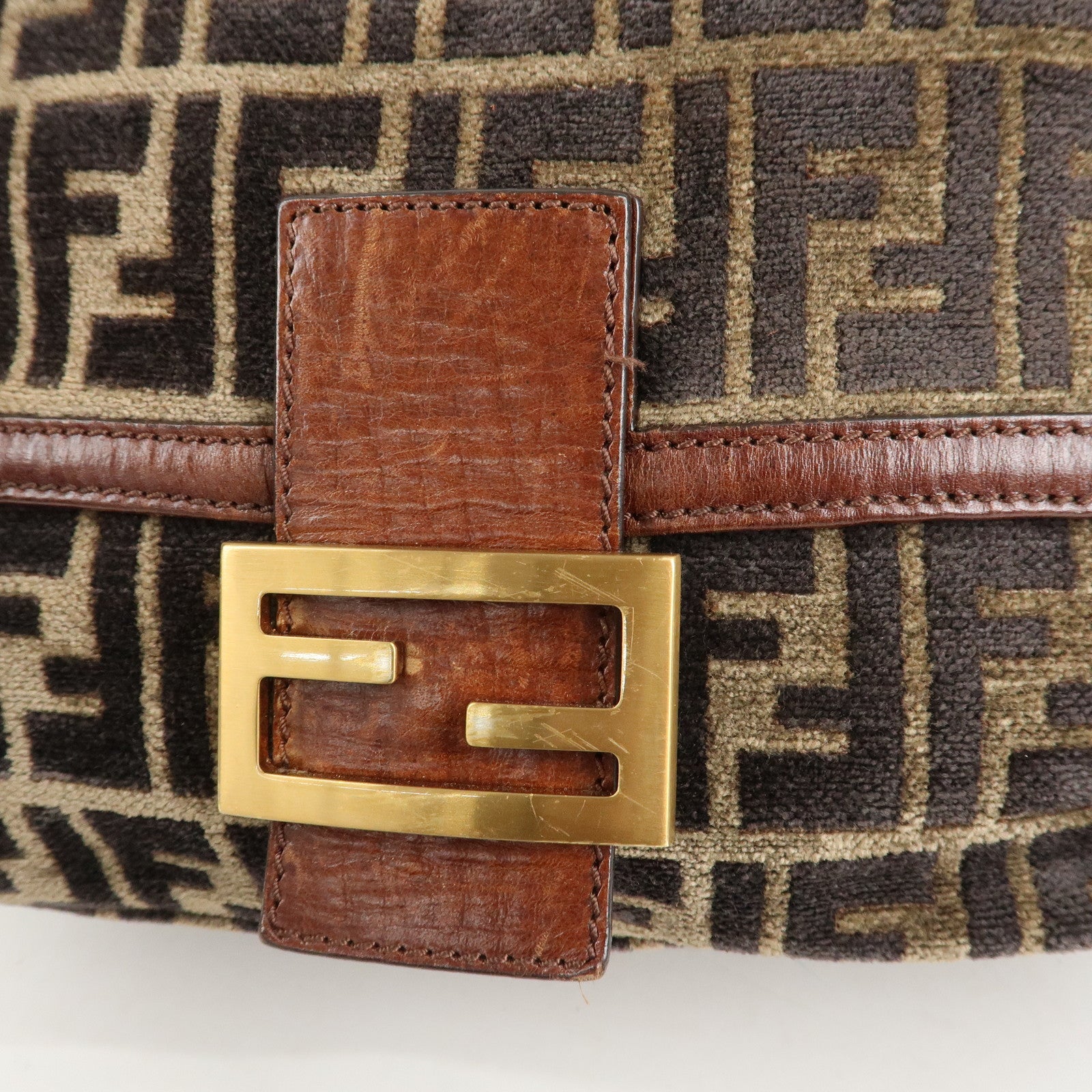 FENDI Mamma Baguette Zucca Pile Leather Shoulder Bag 8BR001 Used