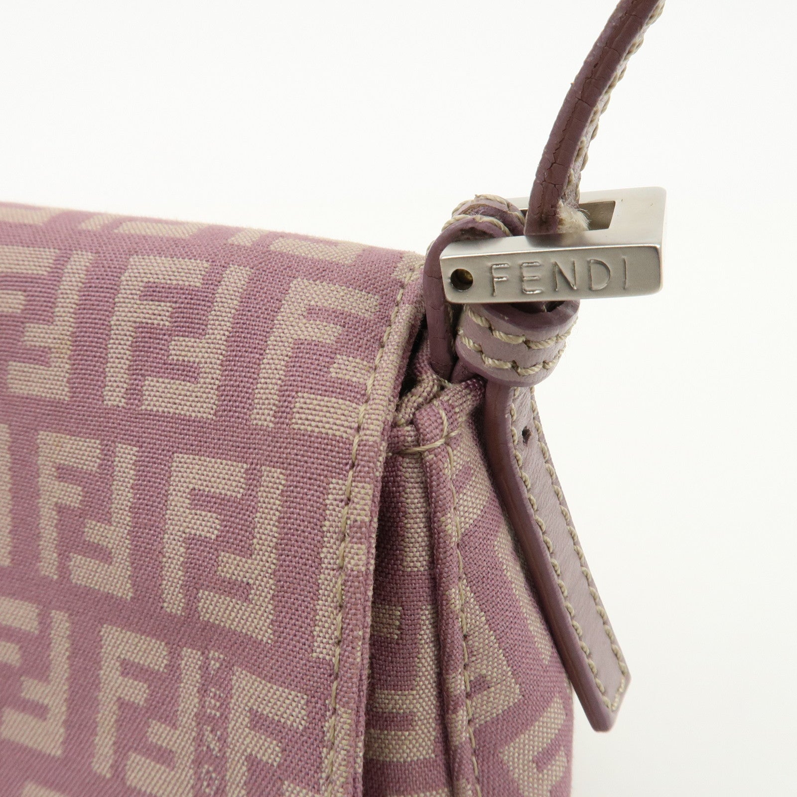 FENDI Zucchino Canvas Leather Mini Mamma Baguette Purple 8BR180