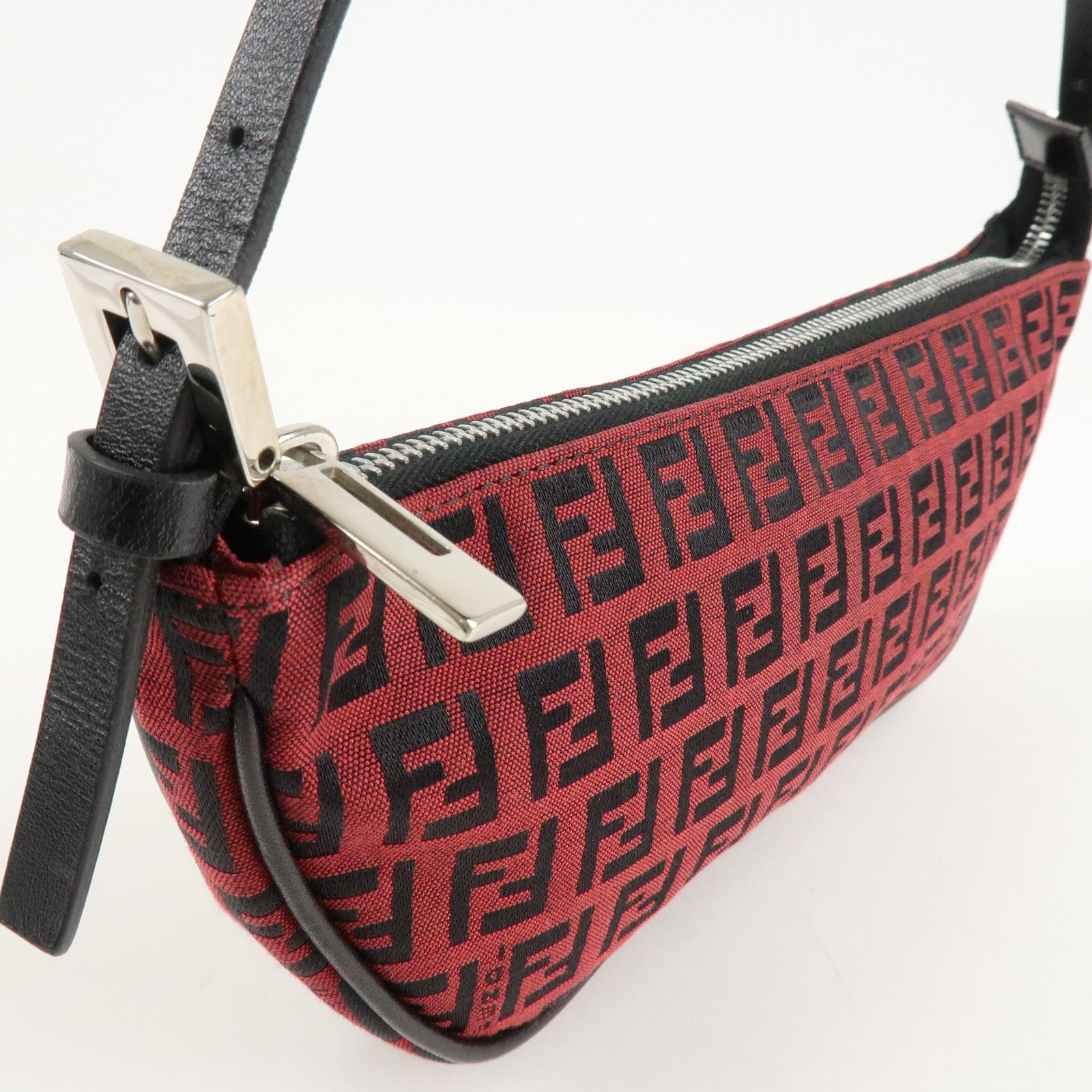 FENDI Zucchino Canvas Leather Accessory Pouch Hand Bag Black Red