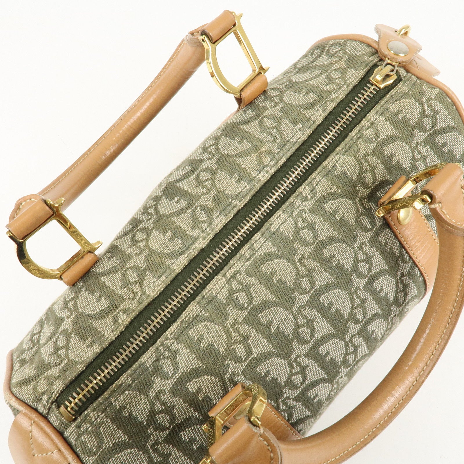 Christian Dior Trotter Canvas Leathr Mini Boston Bag Green