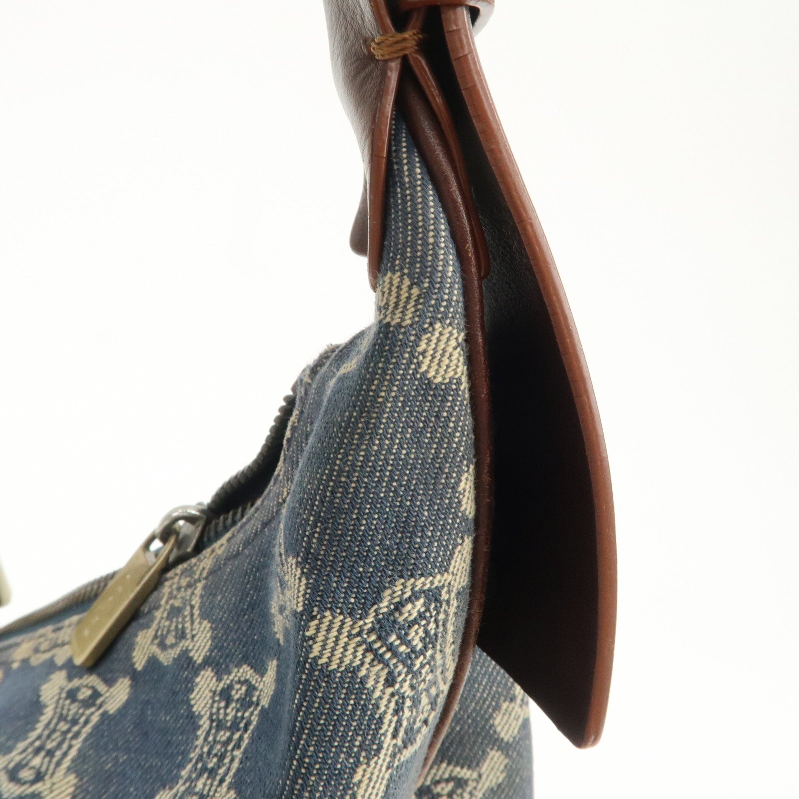 CELINE Macadam Canvas Leather Shoulder Bag  Blue Brown