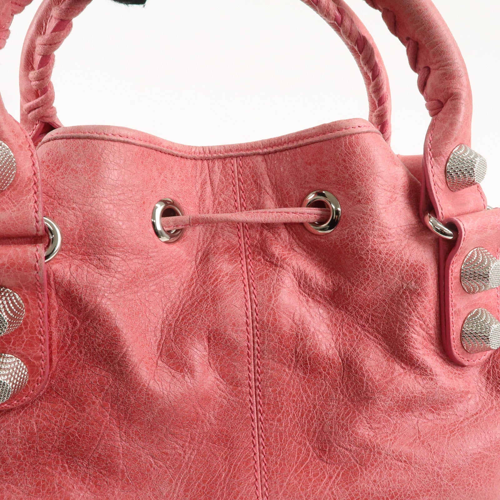 BALENCIAGA Leather Giant Pom Pom 2WAY Bag Pink 203069