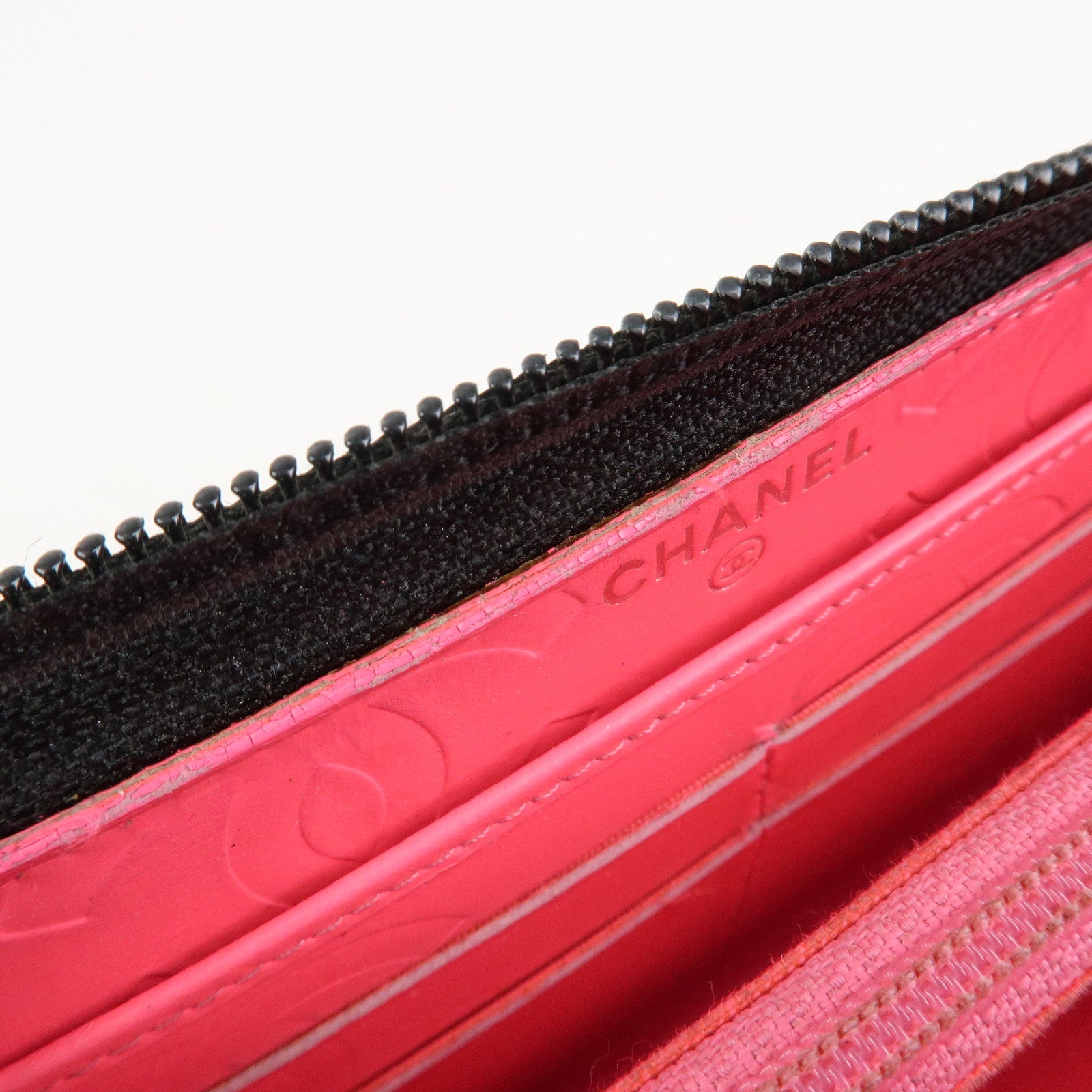 CHANEL Cambon Line Patent Leather Zip Around Long Wallet A50078 Used