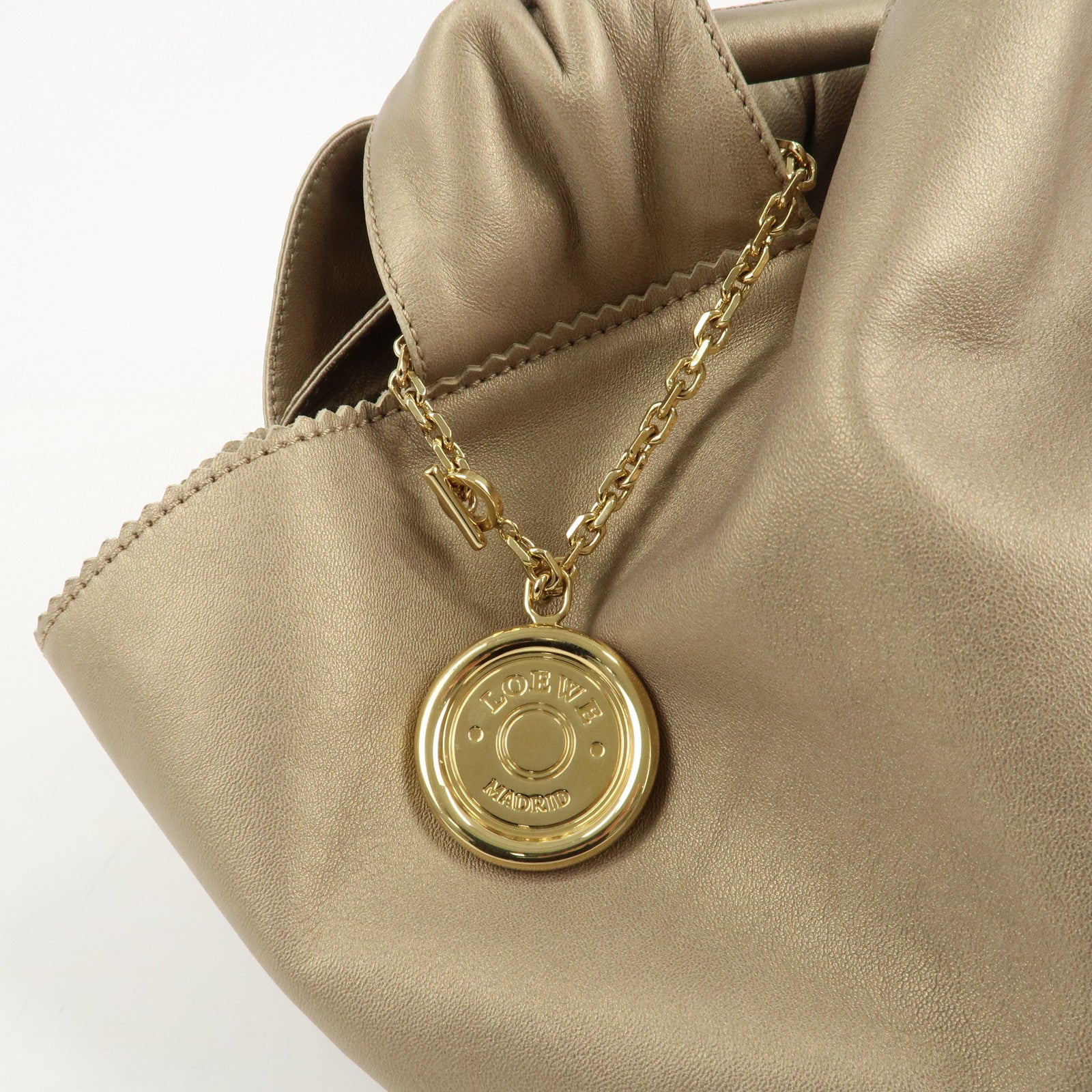 LOEWE Anagram Leather Nappa Aire Hand Bag Gold Used