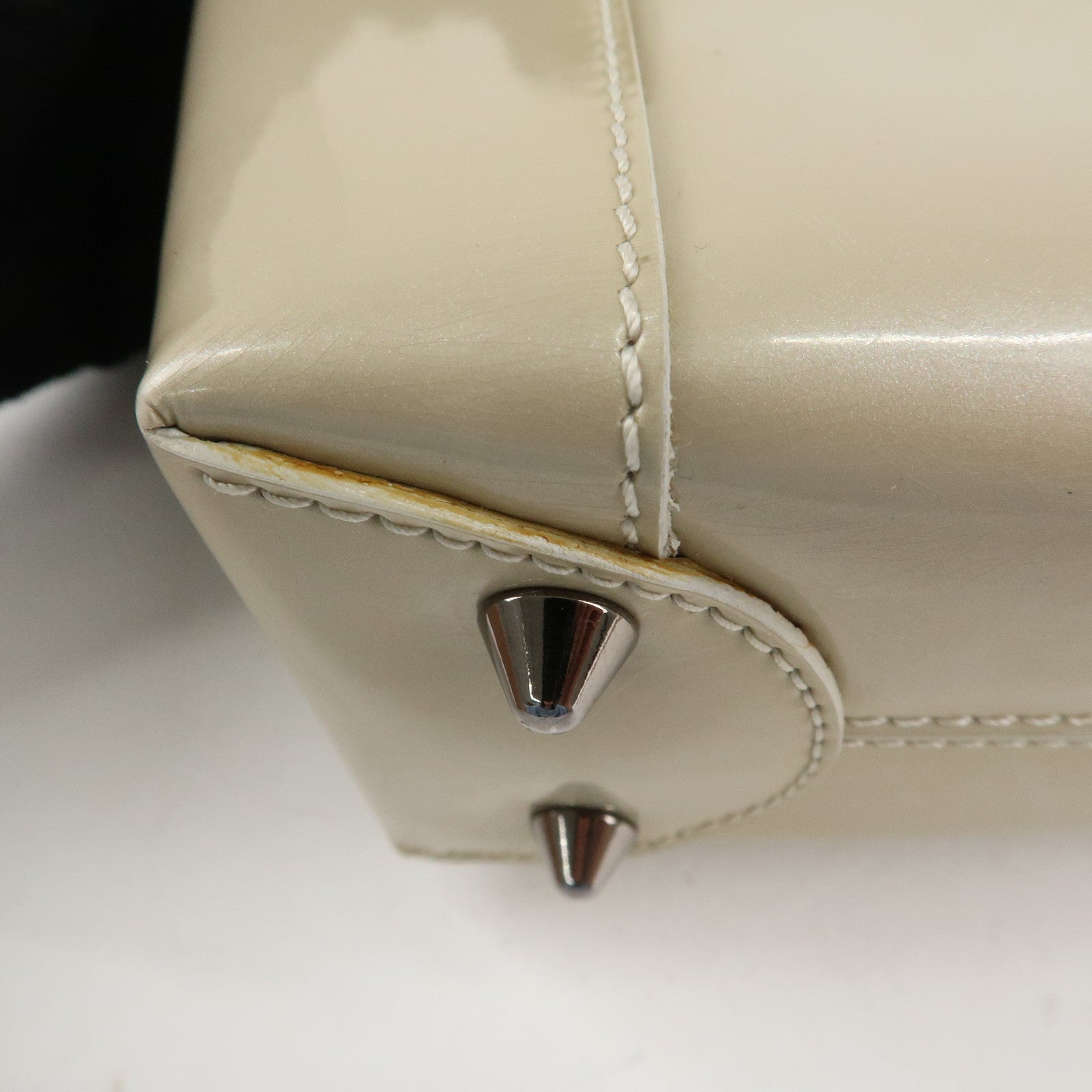 Christian Dior Maris Pearl Patent Leather Tote Bag Beige Used