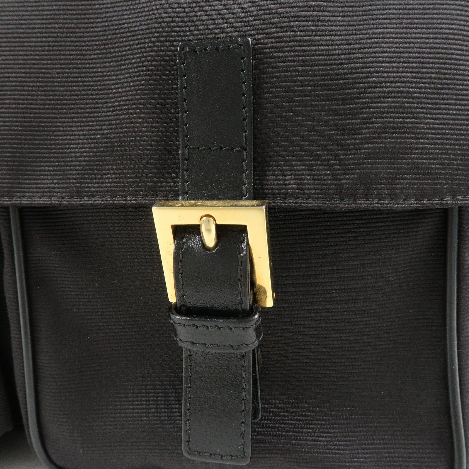 FENDI Nylon Canvas Leather Shoulder Bag Hand Bag Black Brown Used