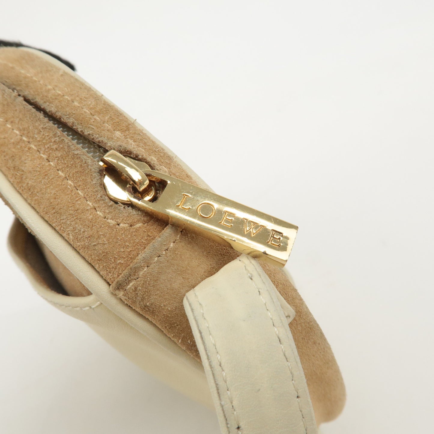 LOEWE Anagram Suede Leather Shoulder Bag Beige Ivory