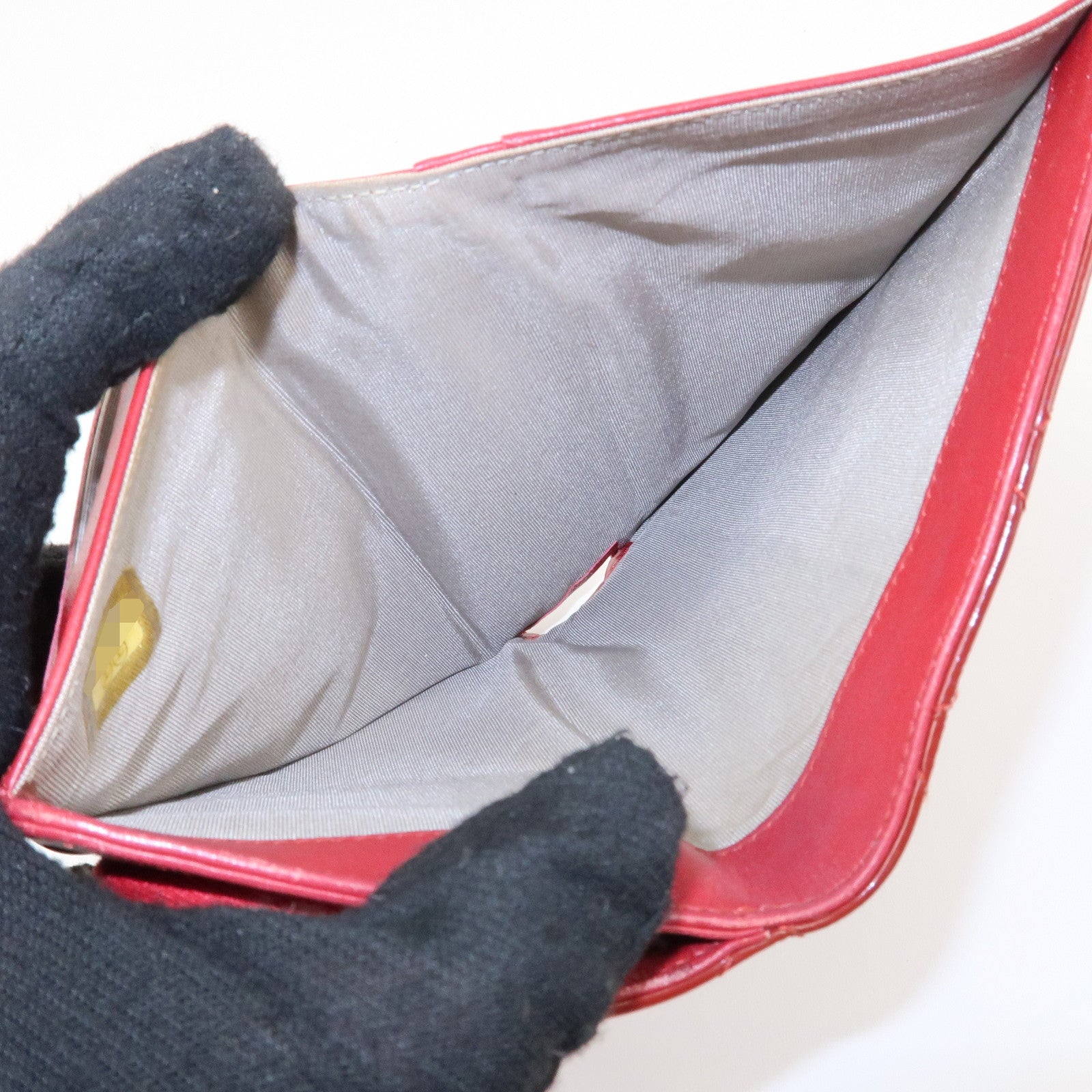 CHANEL Brilliant Patent Leather Bifold Wallet Red A48706 Used