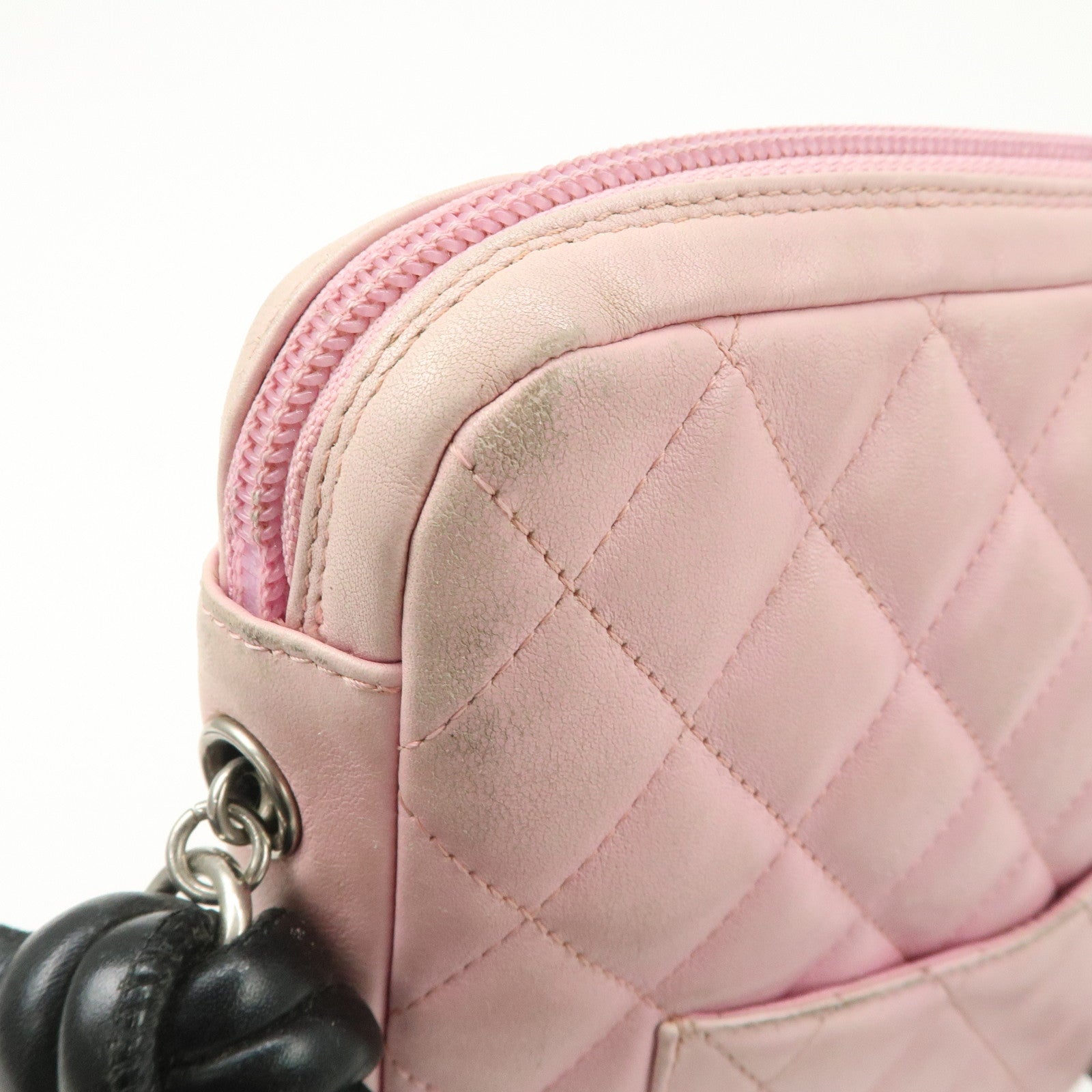 CHANEL Cambon Line Lamb Skin Pochette Shoulder Bag Pink A25178 Used