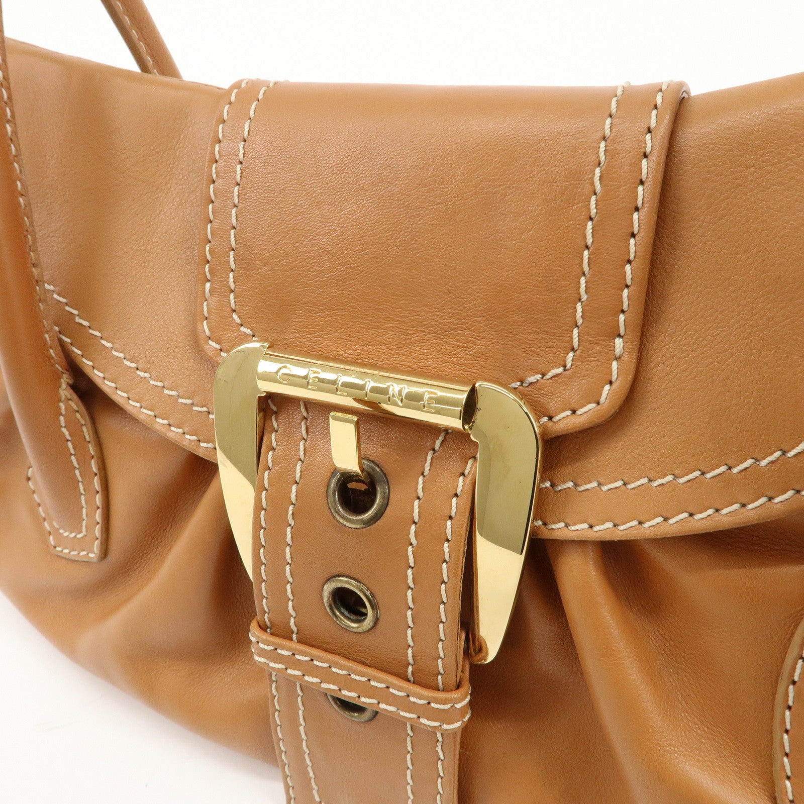 CELINE Leather Large Chouquette Shoulder Bag Light Brown